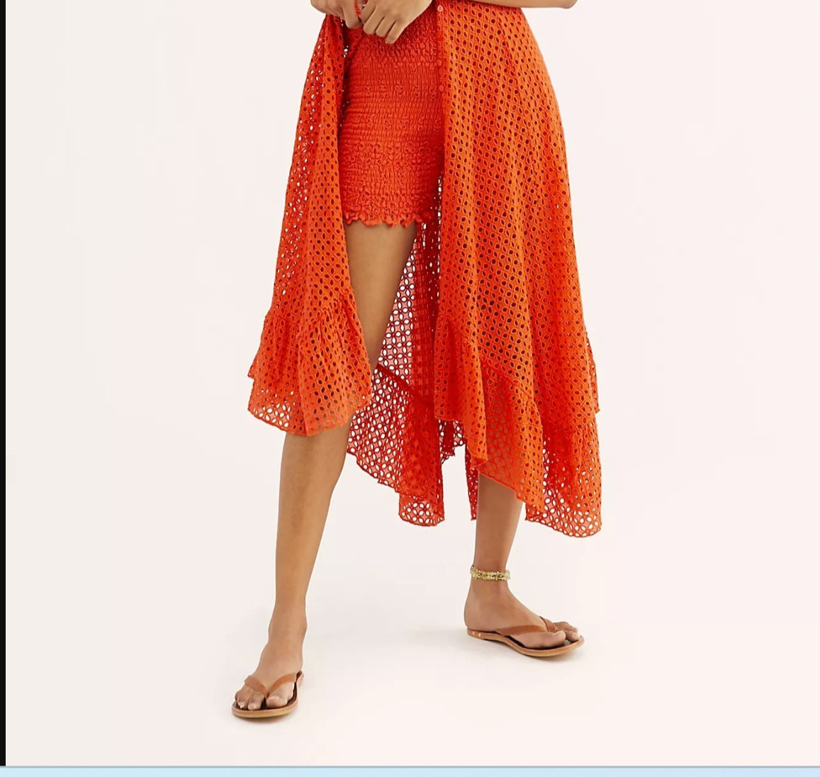 265945 Free People FP One Caraway Smocked Shorts Orange Stretchy High Waisted S