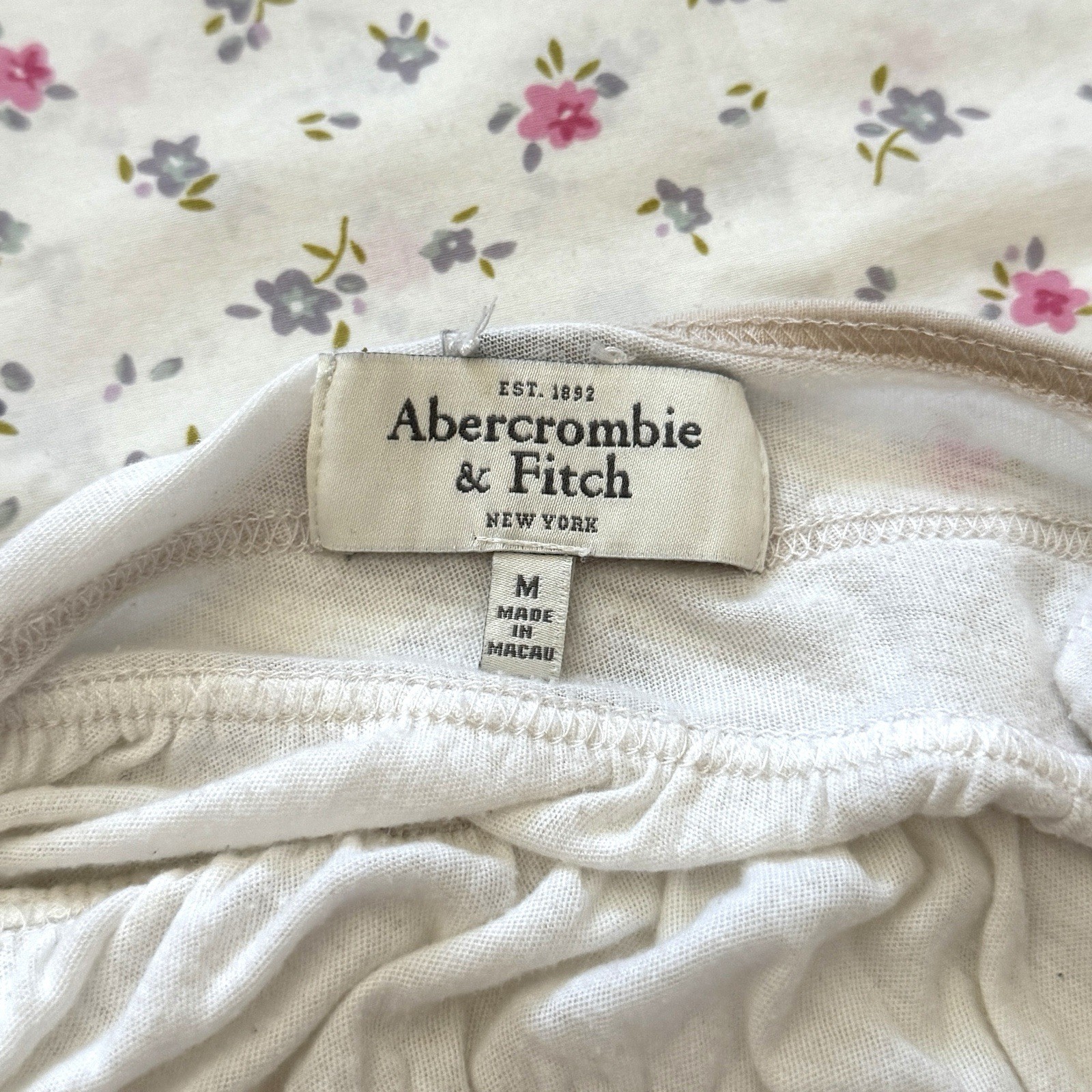 Abercrombie & Fitch vintage white milkmaid babydoll top with floral embroidery