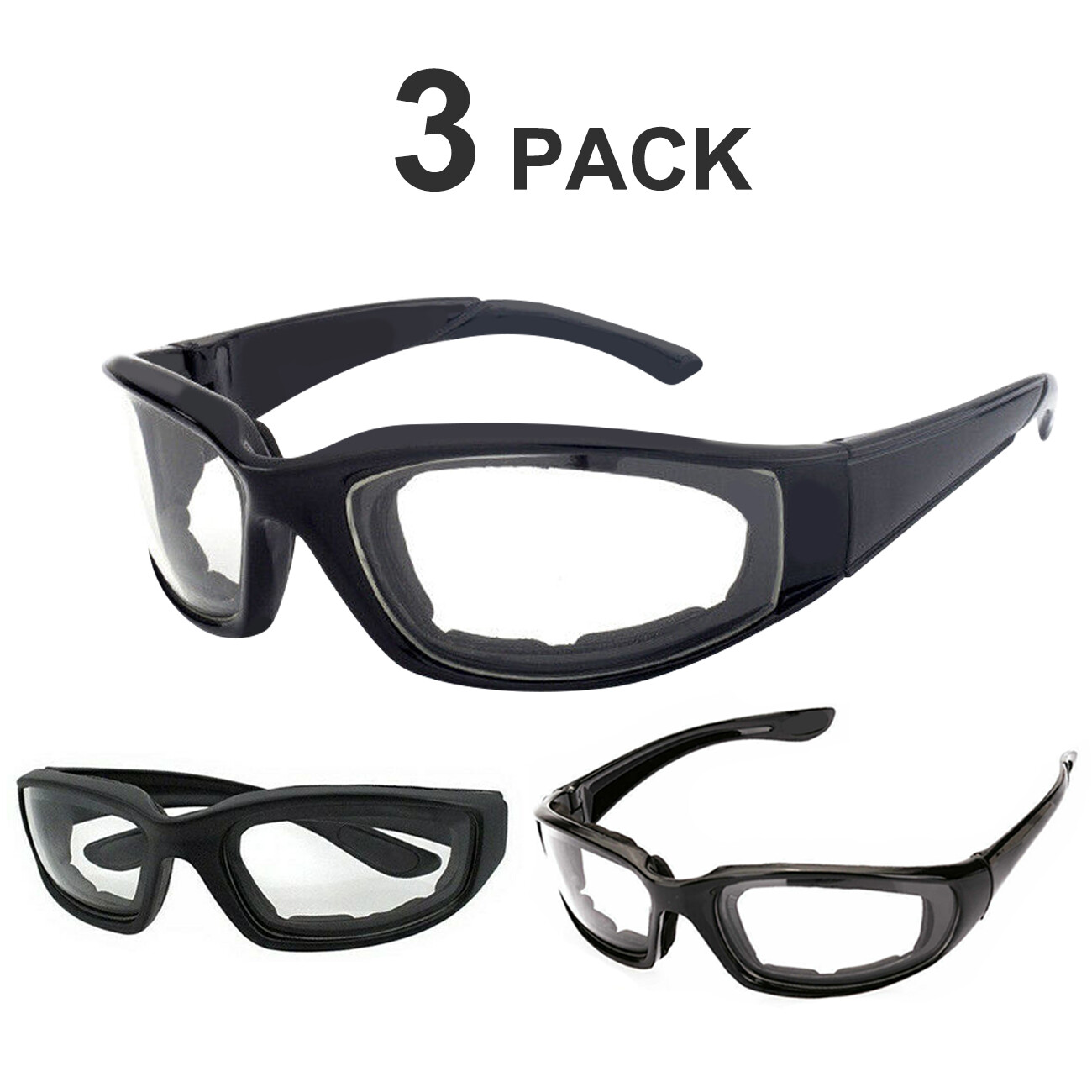 3 Pairs Chopper Motorcycle Padded Foam Wind Resistant Riding Glasses Sunglasses