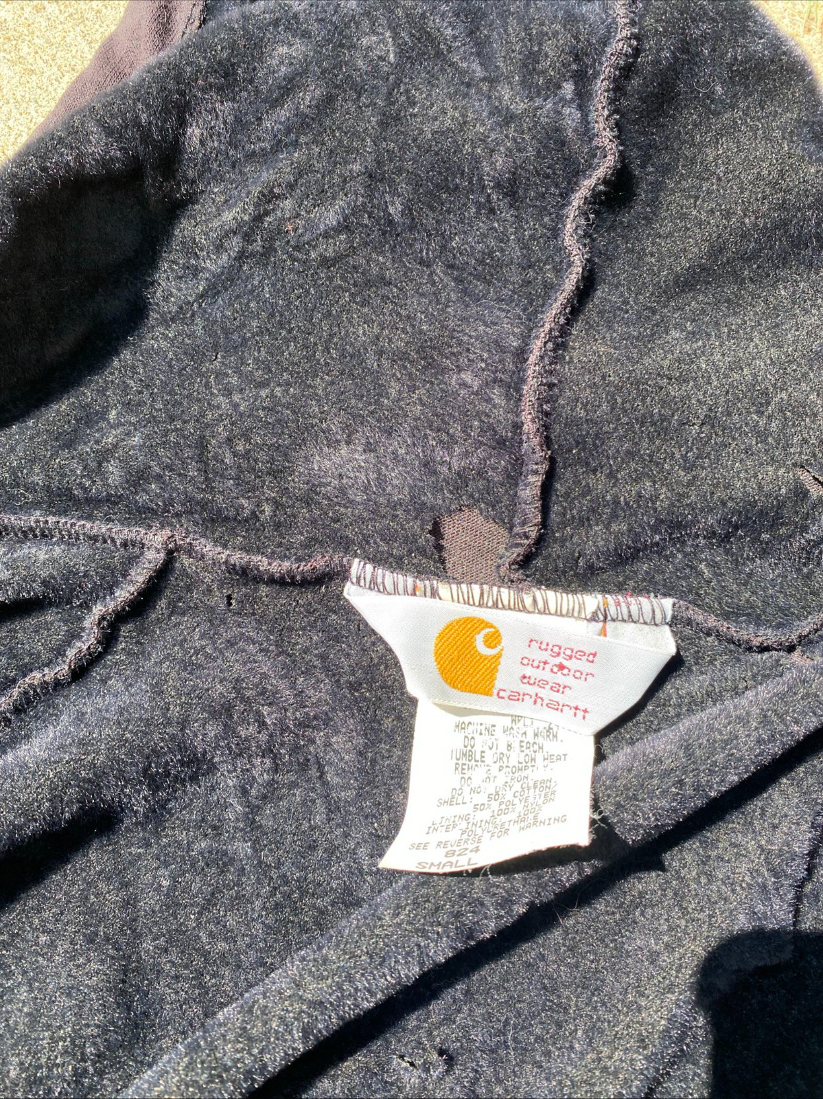 VINTAGE Carhartt Men Hoodie SMALL Black Nylon Polyester Logo Long Sleeve READ