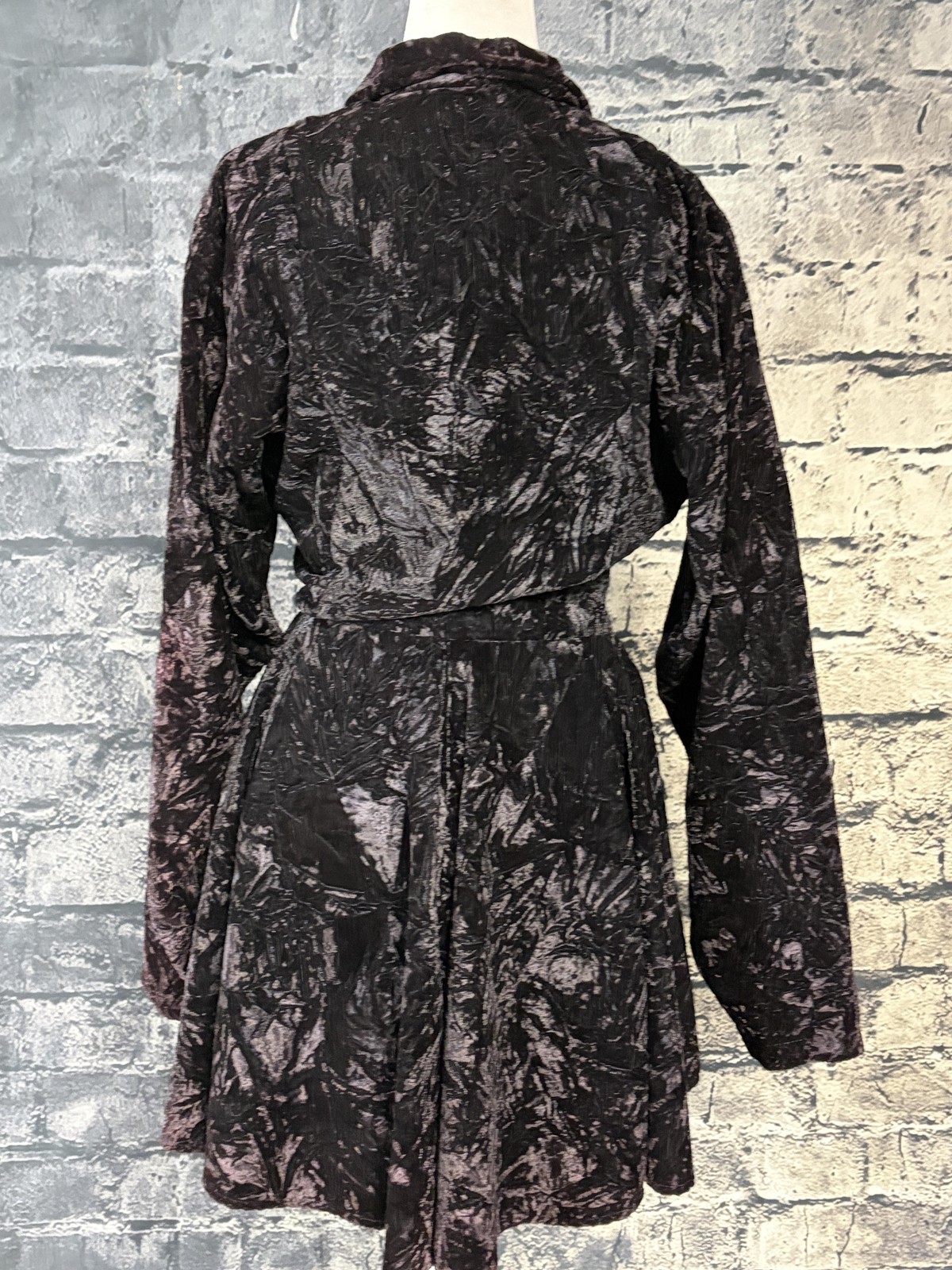 Vintage Holly Sharp Dress Womens Small Black Crushed Velvet Double Breasted 80s