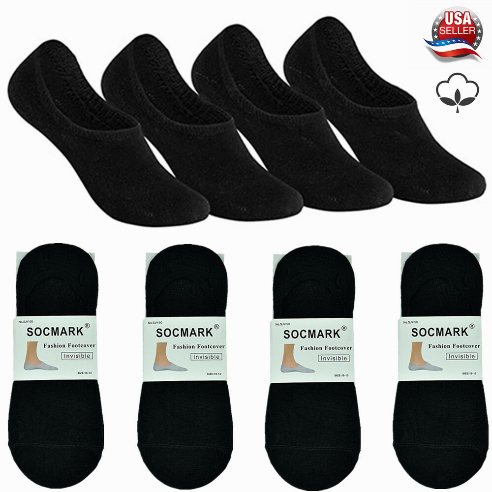3-12 Pairs Men’s Invisible No Show Nonslip Black Boat Socks Low Cut Size 9-13