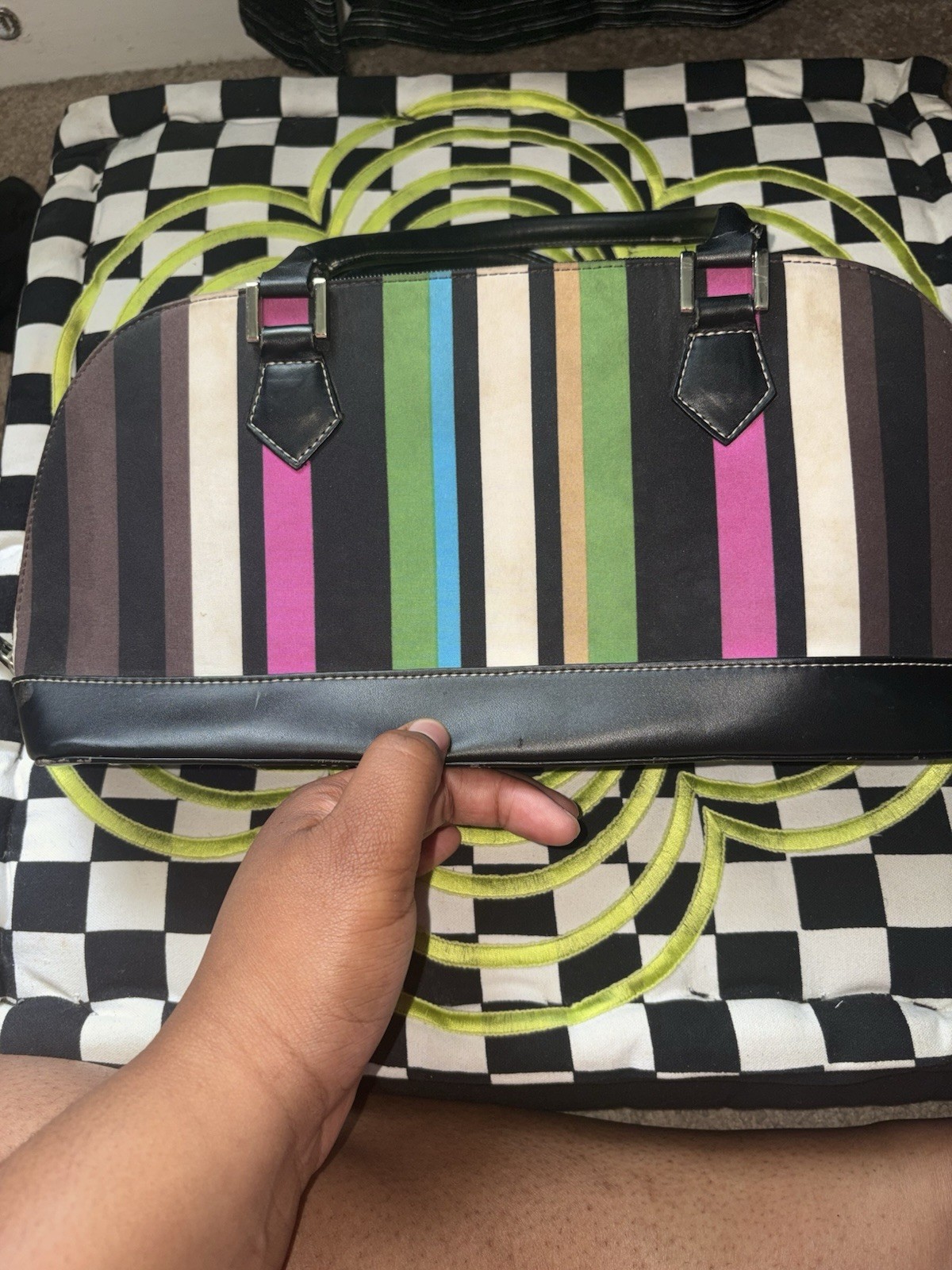 Multi Colored Striped Pattern Handbag Vintage