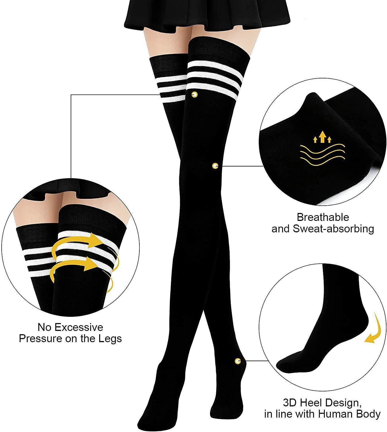 Extra Long Cotton Stripe Thigh High Socks Over the Knee High Plus Size Stockings