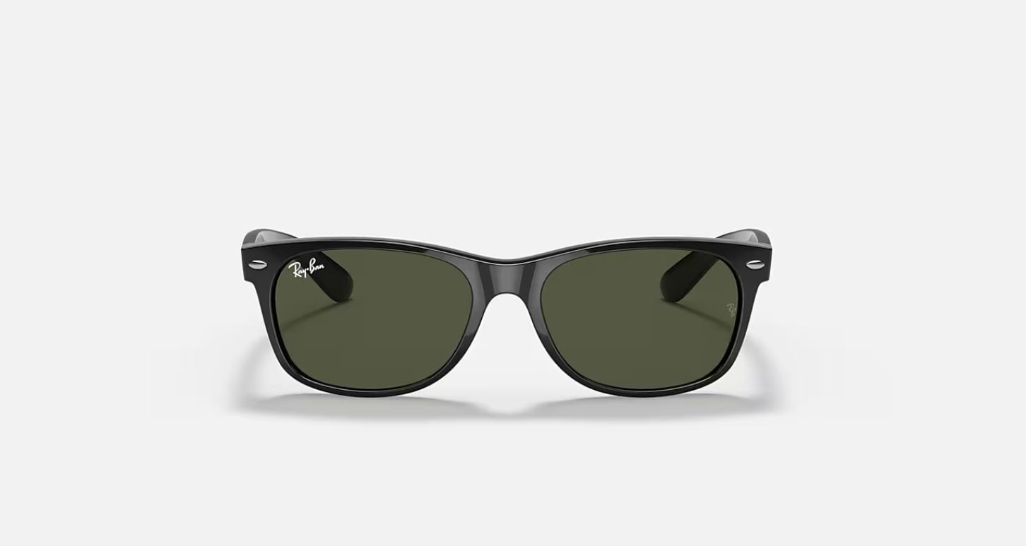 Ray-Ban New Wayfarer Classic Gloss Black / Green 58 mm Sunglasses RB2132 901 58