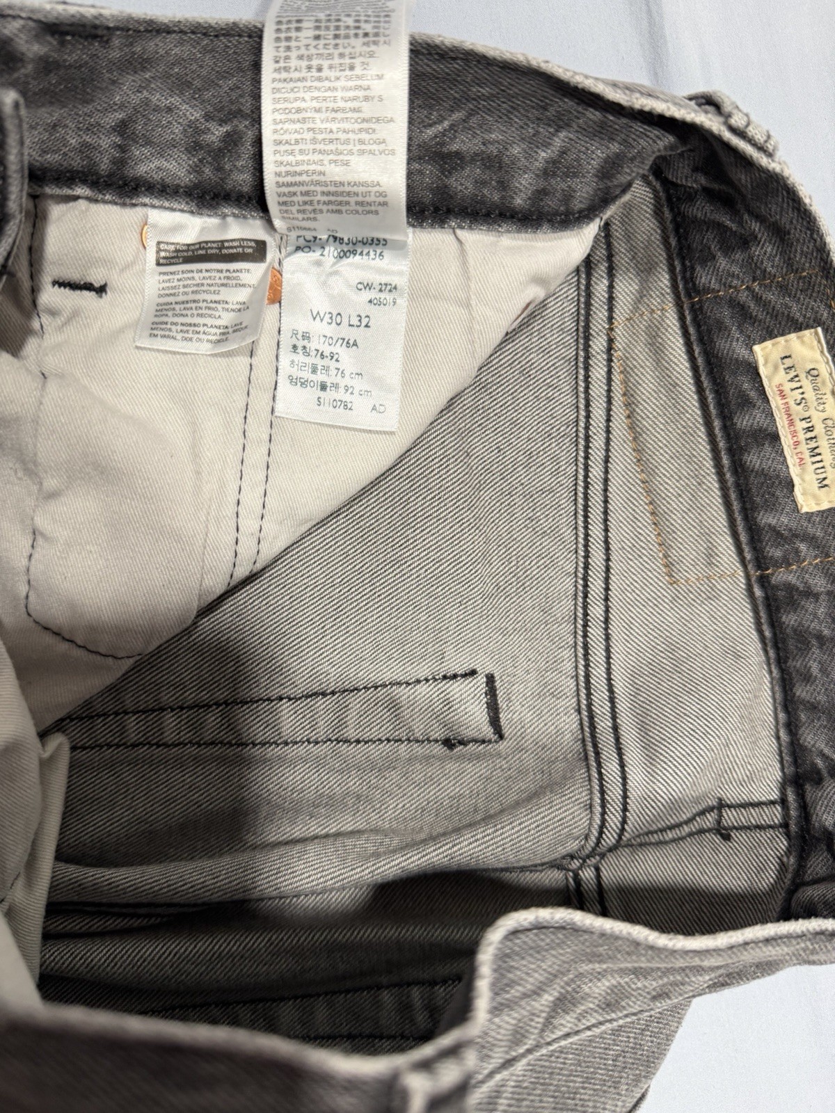 Levi’s 501 ’93 Selvedge Men’s Straight Fit Jeans 30×30, Black/Gray, Button Fly