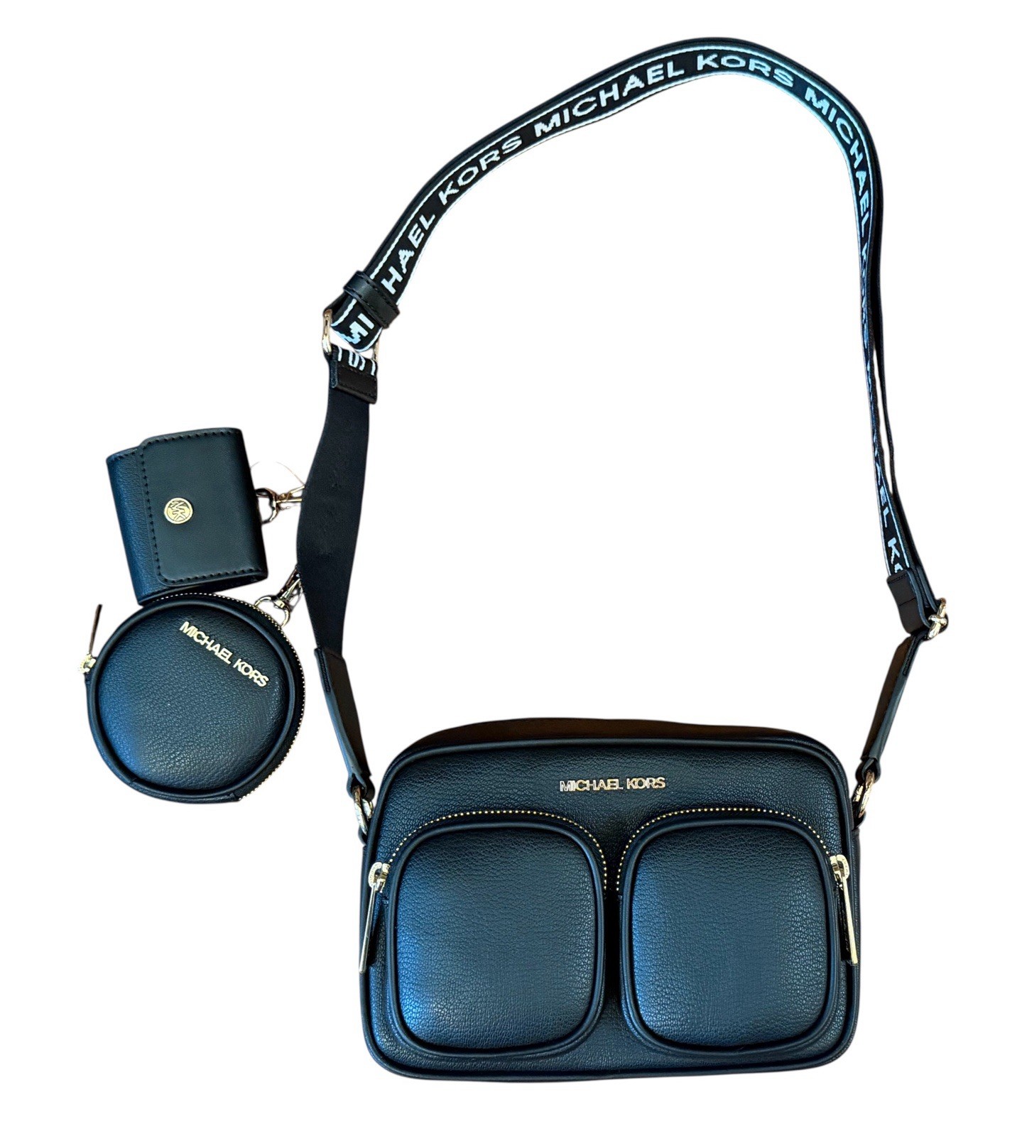Michael Kors Jet Set Item Medium Pocket Crossbody Bag Tech Attached Black