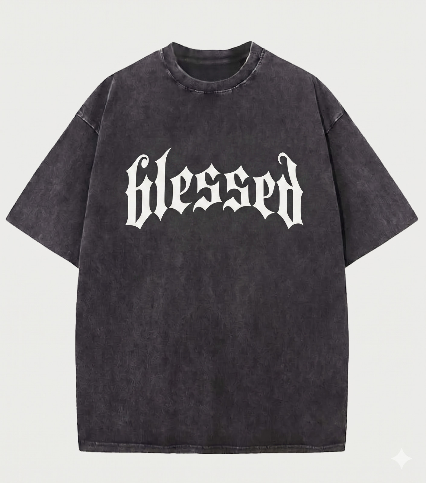 Men Blessed Gothic Graphic T-Shirt Vintage Wash Hip Hop Oversized Streetwear Tee