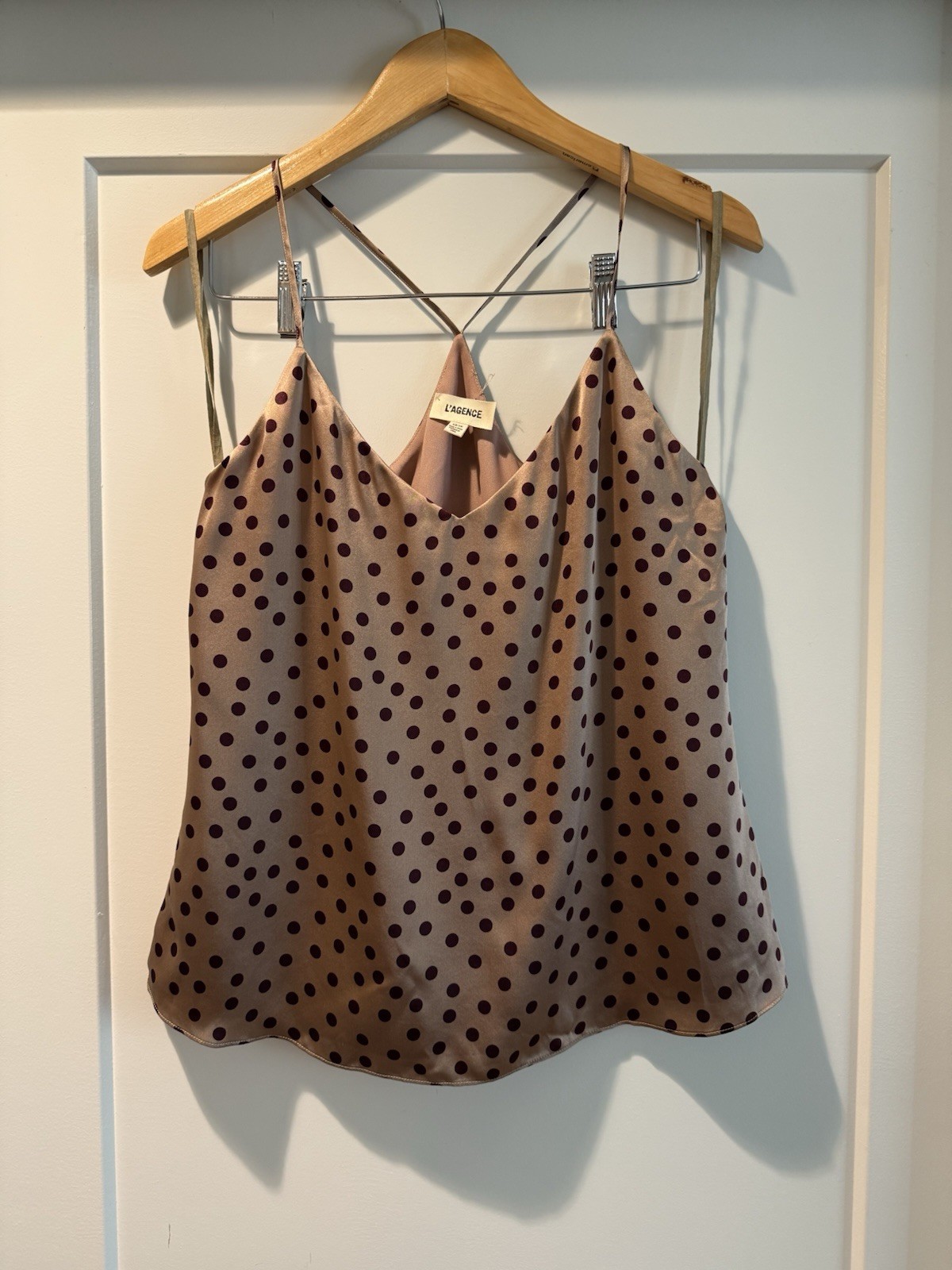 L’AGENCE Taupe Cami with Burgundy Polka Dots Size XS