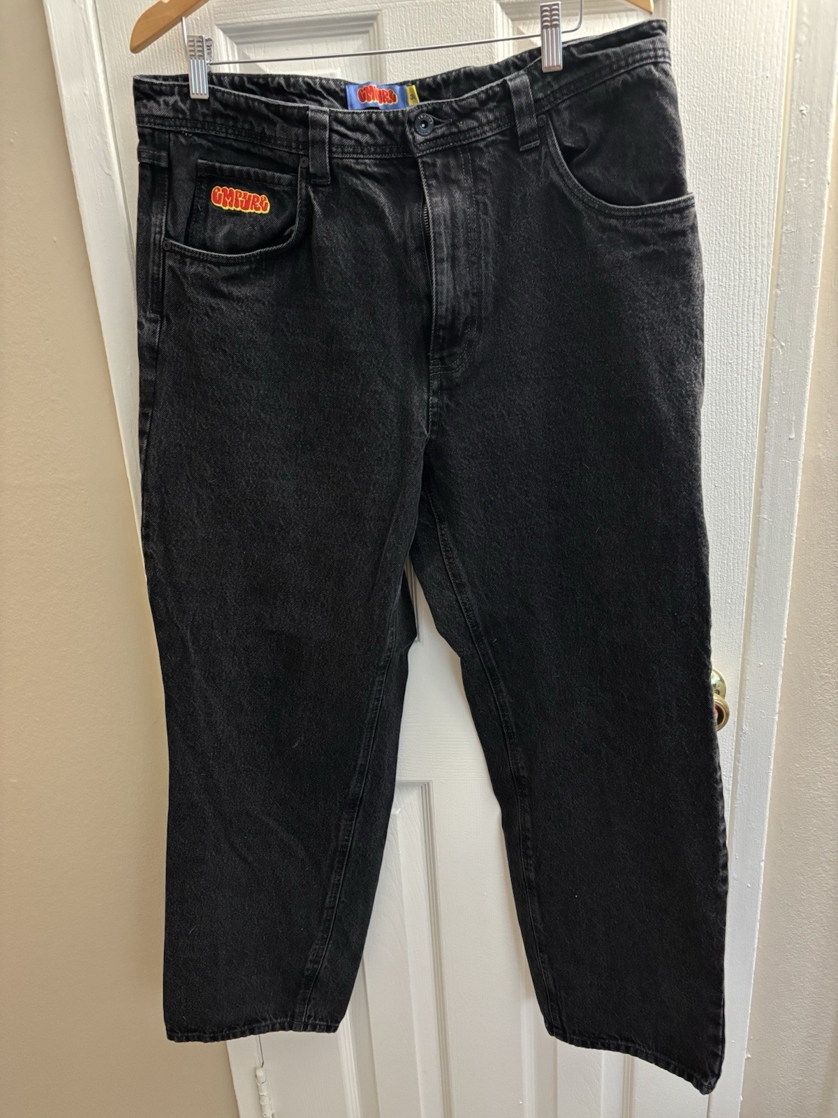 Empyre Men’s Black Denim Jeans Straight Regular Fit Mid Rise Dark Wash Logo