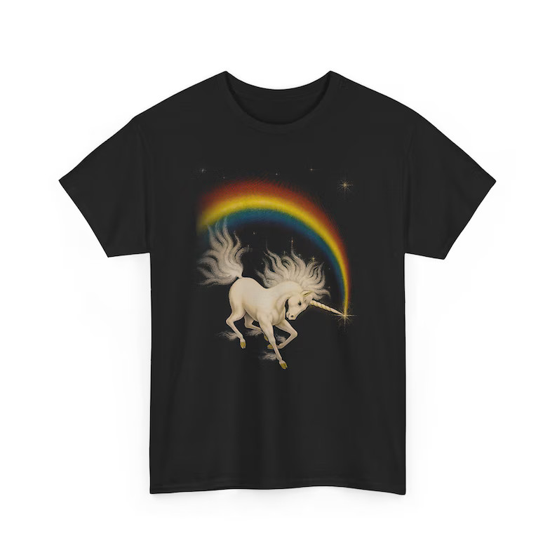 Rainbow Unicorn 1978 Fantasy Vintage Reproductio Black T-Shirt, Gift For Friends