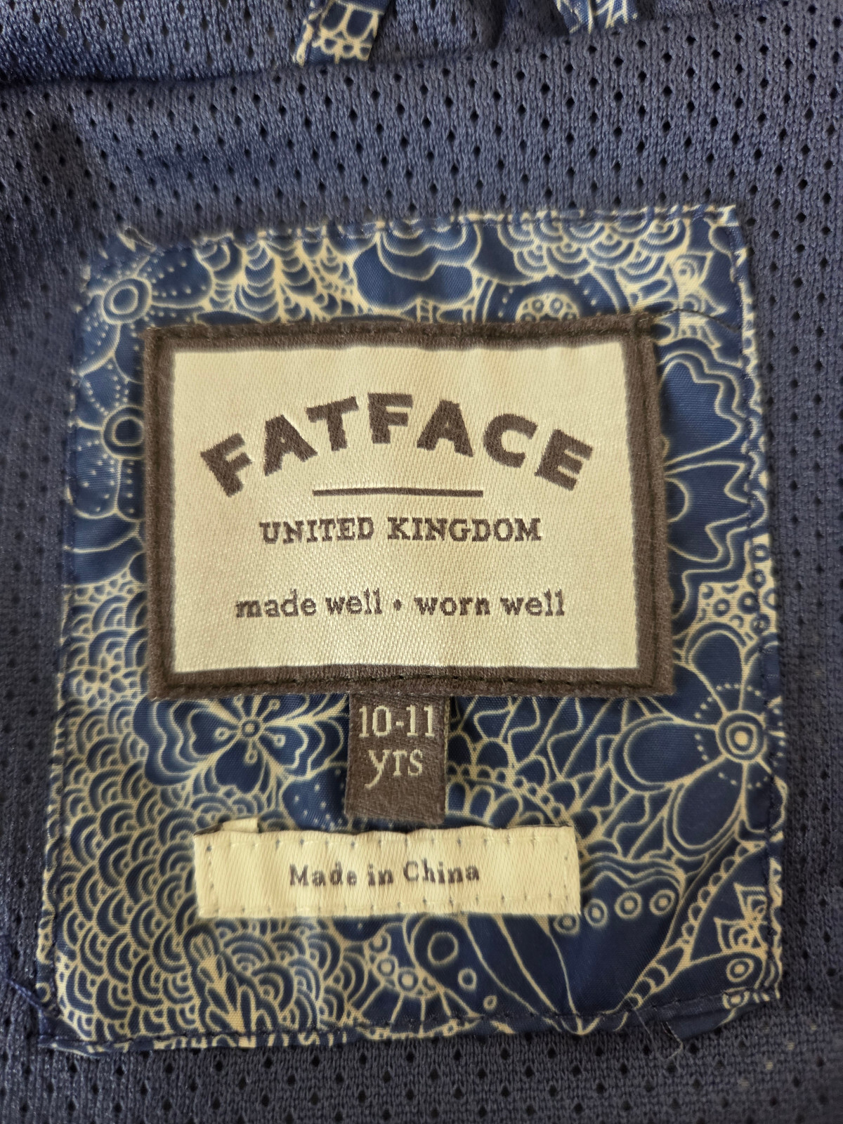 GUC Girl’s Size 10-11 FATFACE United Kingdom Blue/White Lightweight Jacket Coat
