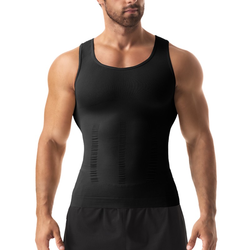 Mens Slimming Body Shaper Belly Chest Compression Vest Girdle T-Shirt / Tank Top