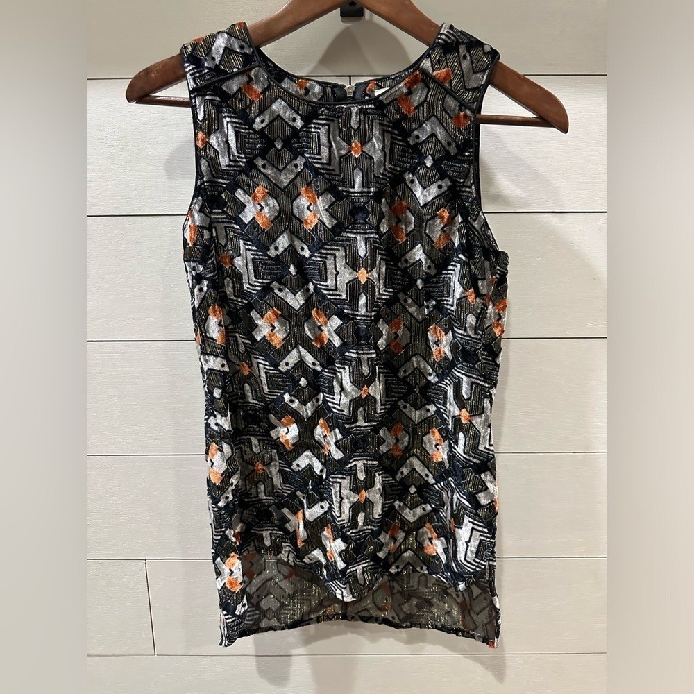Anthropologie Meadow Rue Sleeveless Velvet Top – Black, Orange- size X-Small