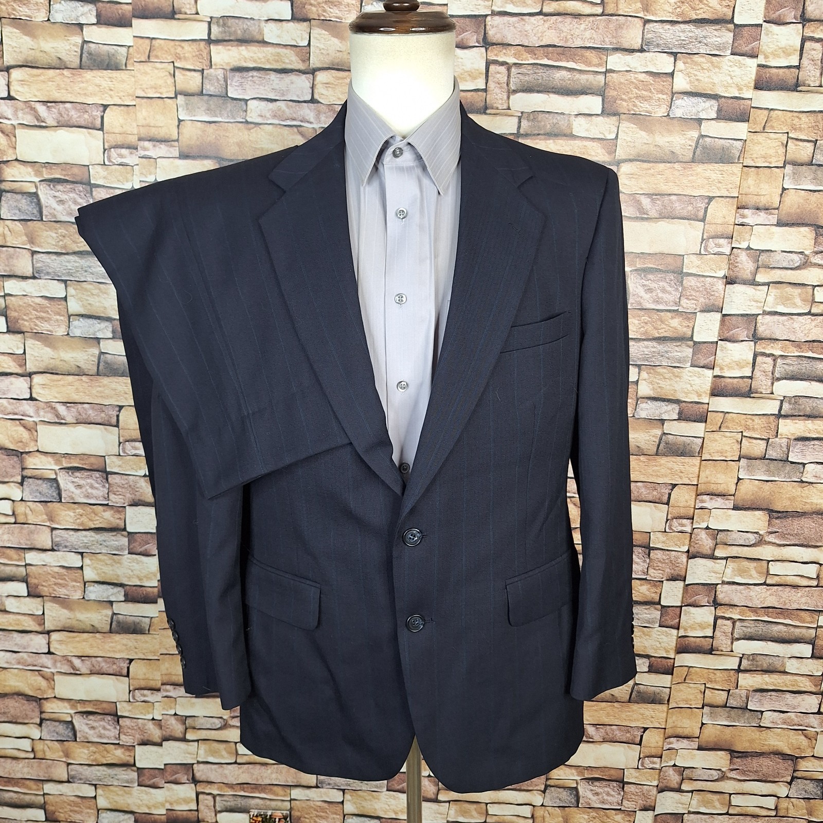 Stafford Vintage 2 Piece Suit Mens 40S 32X29 Navy Stripe Single Vented