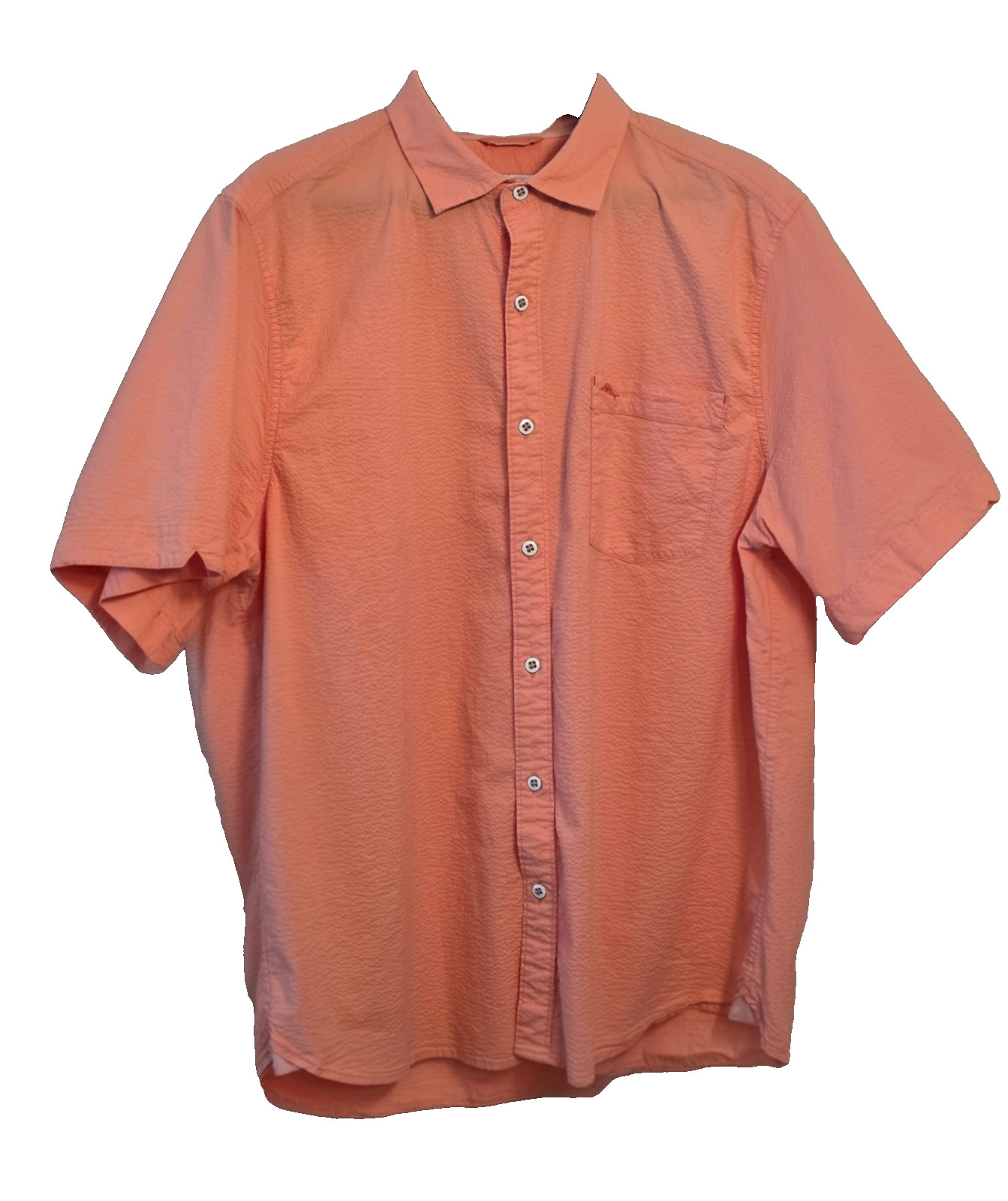 Tommy Bahama Nova Wave Shirt Mens XL Coral Seersucker Stretch Short Sleeve