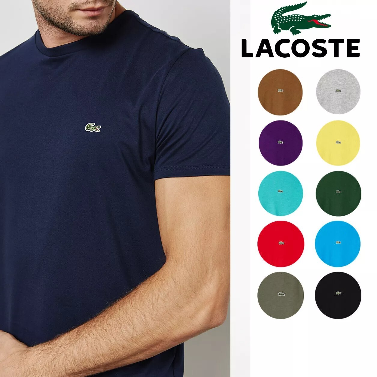 HOT SALE ~ Authentic Lacoste Mens Short Sleeve Crew Neck Pima Cotton T-Shirts