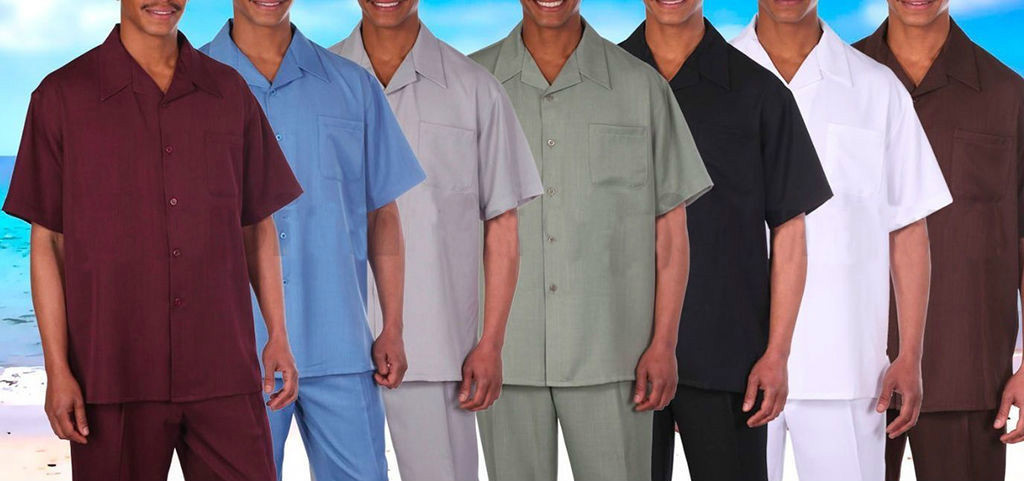New Men’s 2pc Walking Suit Short Sleeve Casual Shirt & Pants Set Solid #2954
