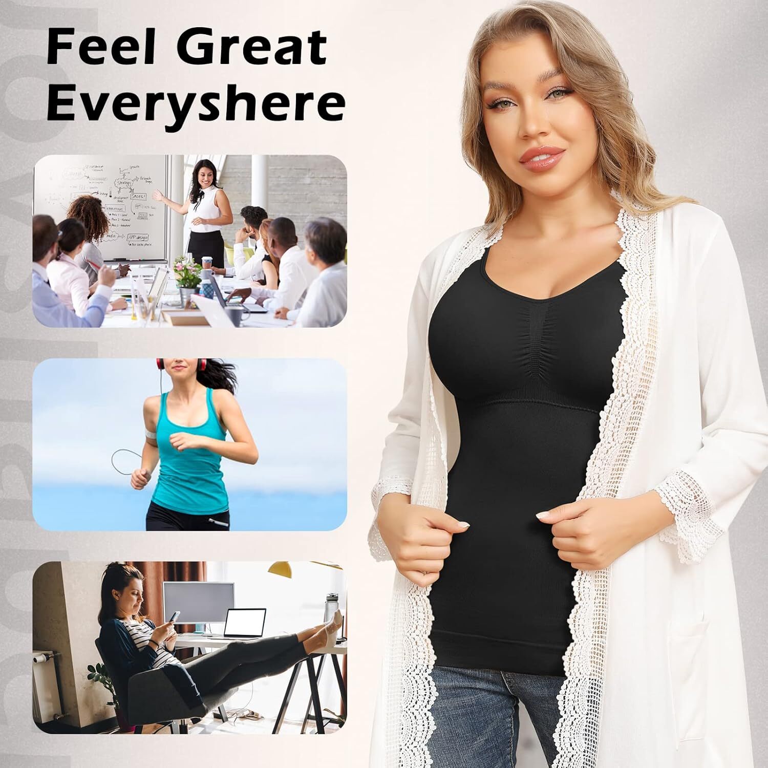 Shapewear Camisoles with Built in Bra Tummy Control Body Shaper Padded Tank Tops