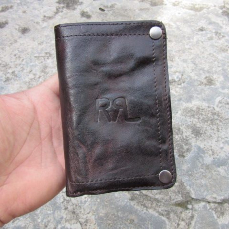 RRL Double RL Dark Brown Leather Short Wallet Men Casual Card Holder Wallet