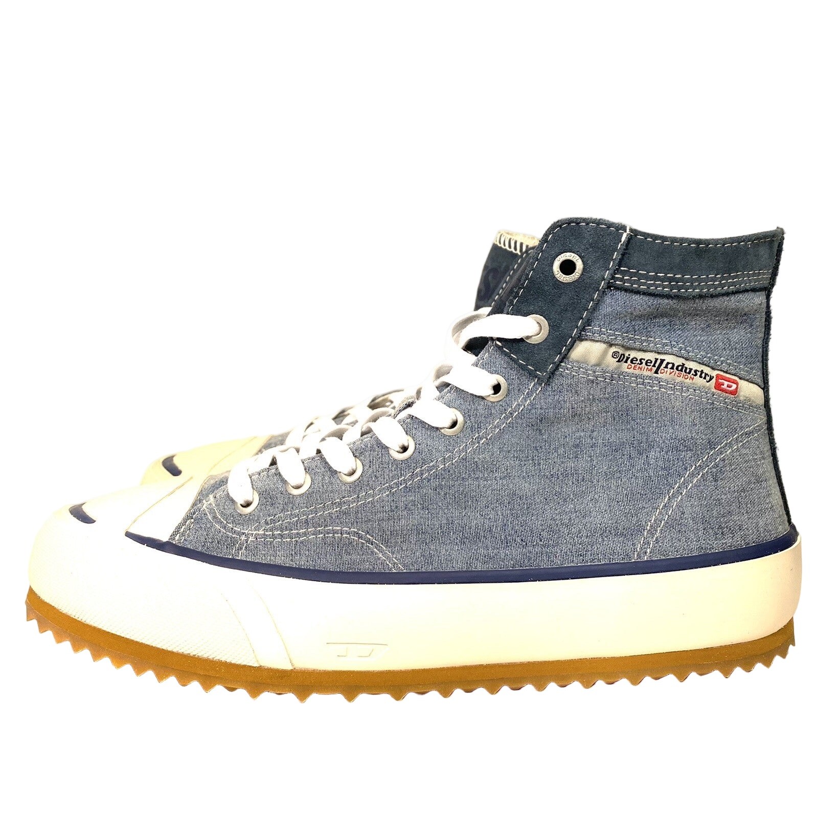 DIESEL Mens Principia Mid Top Denim Logo Sneakers Light Blue (MSRP $225)