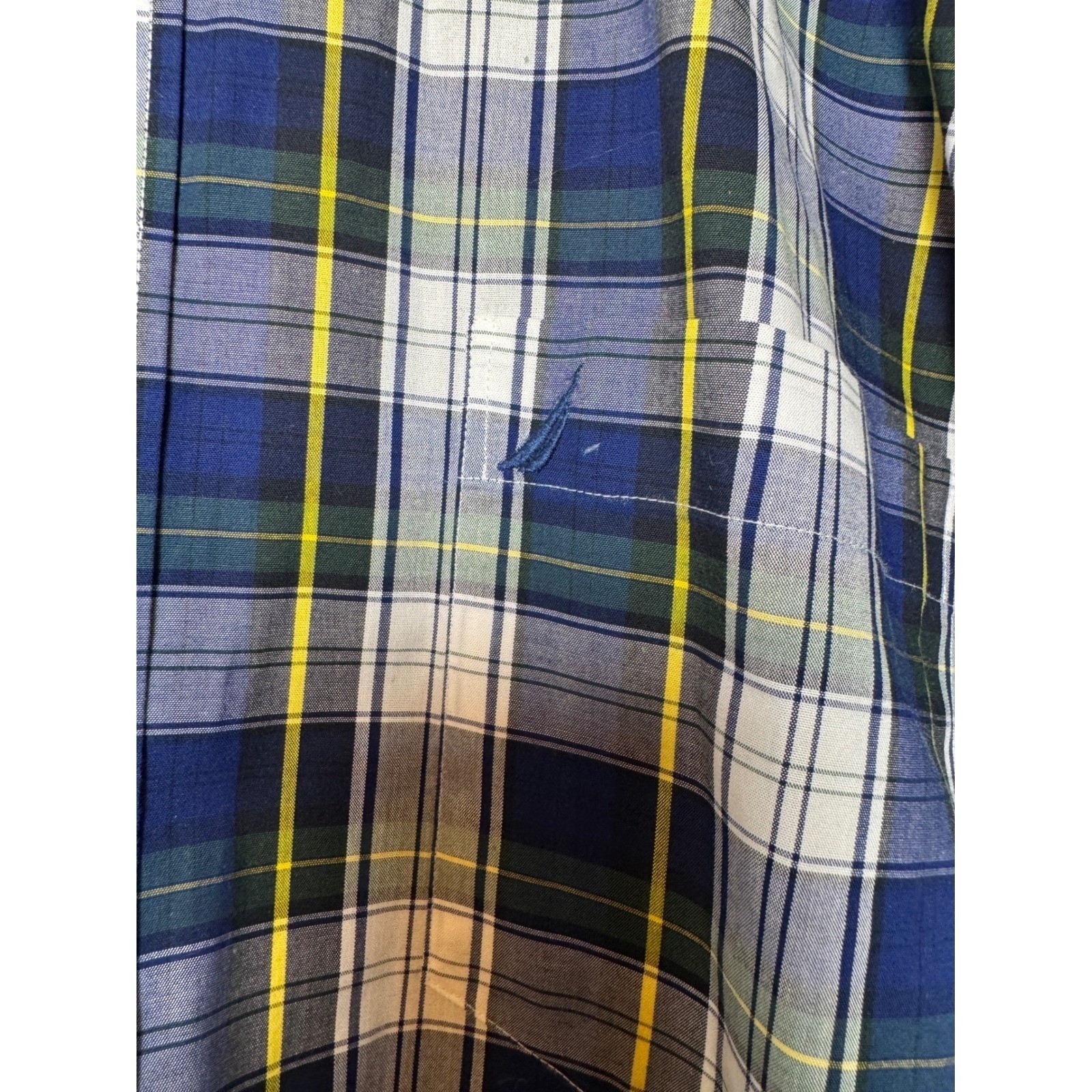 Nautica Mens XL Plaid Button Down Shirt Blue Green Yellow Wrinkle Res Cotton