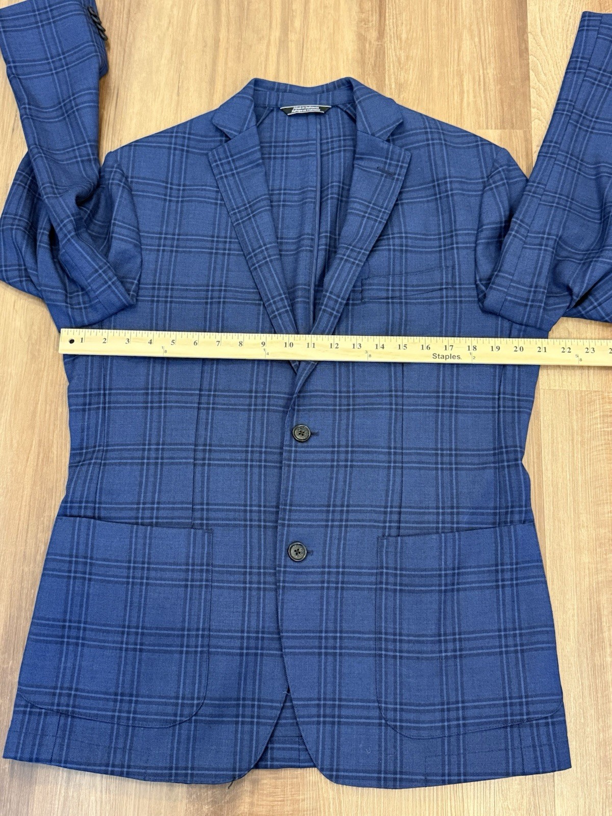 Saks Fifth Avenue 40R Blue Windowpane Wool Sport Coat Blazer 2 Button