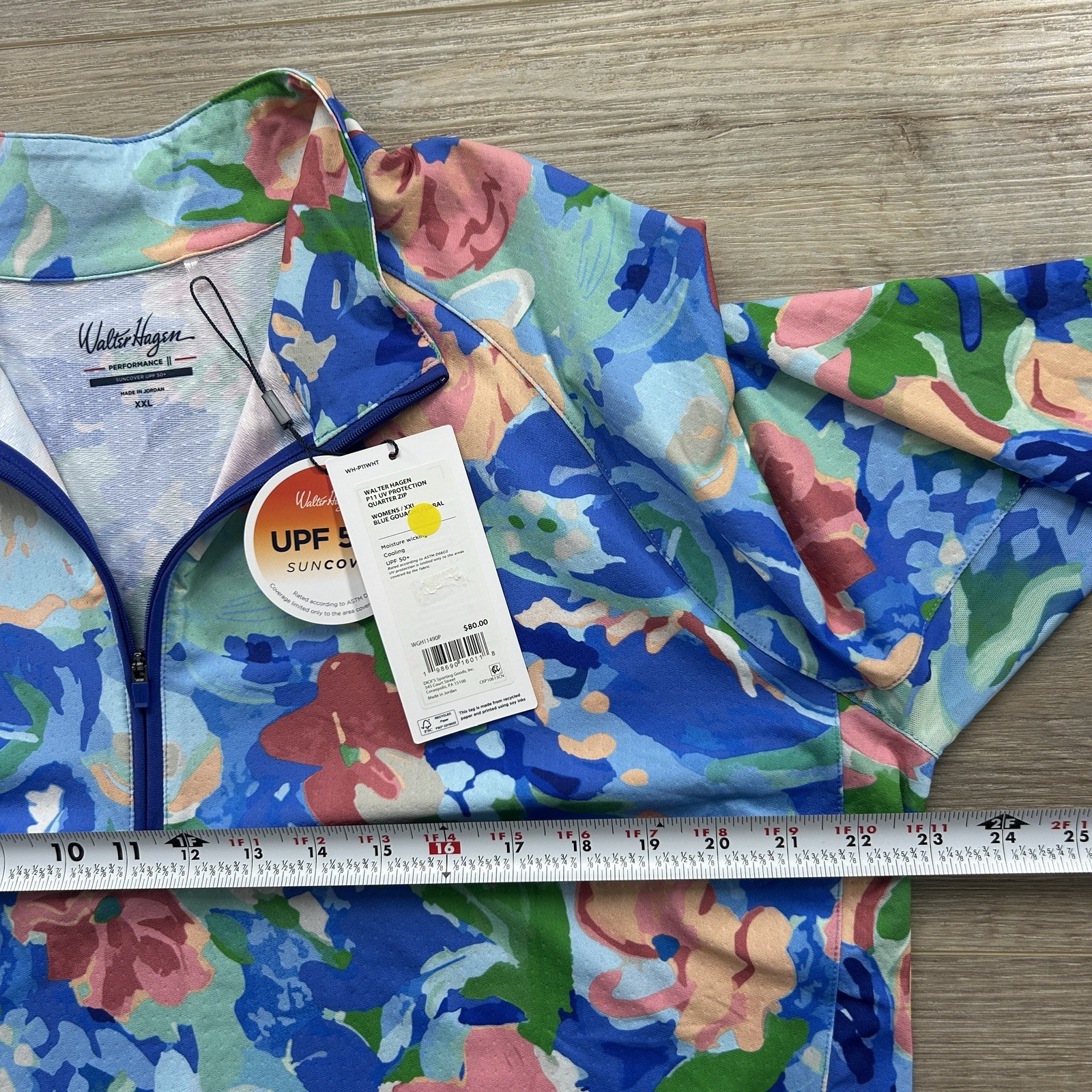 Walter Hagen Women’s 2XL 1/4 Zip Pullover Blue Floral UPF 50+ Performance 11