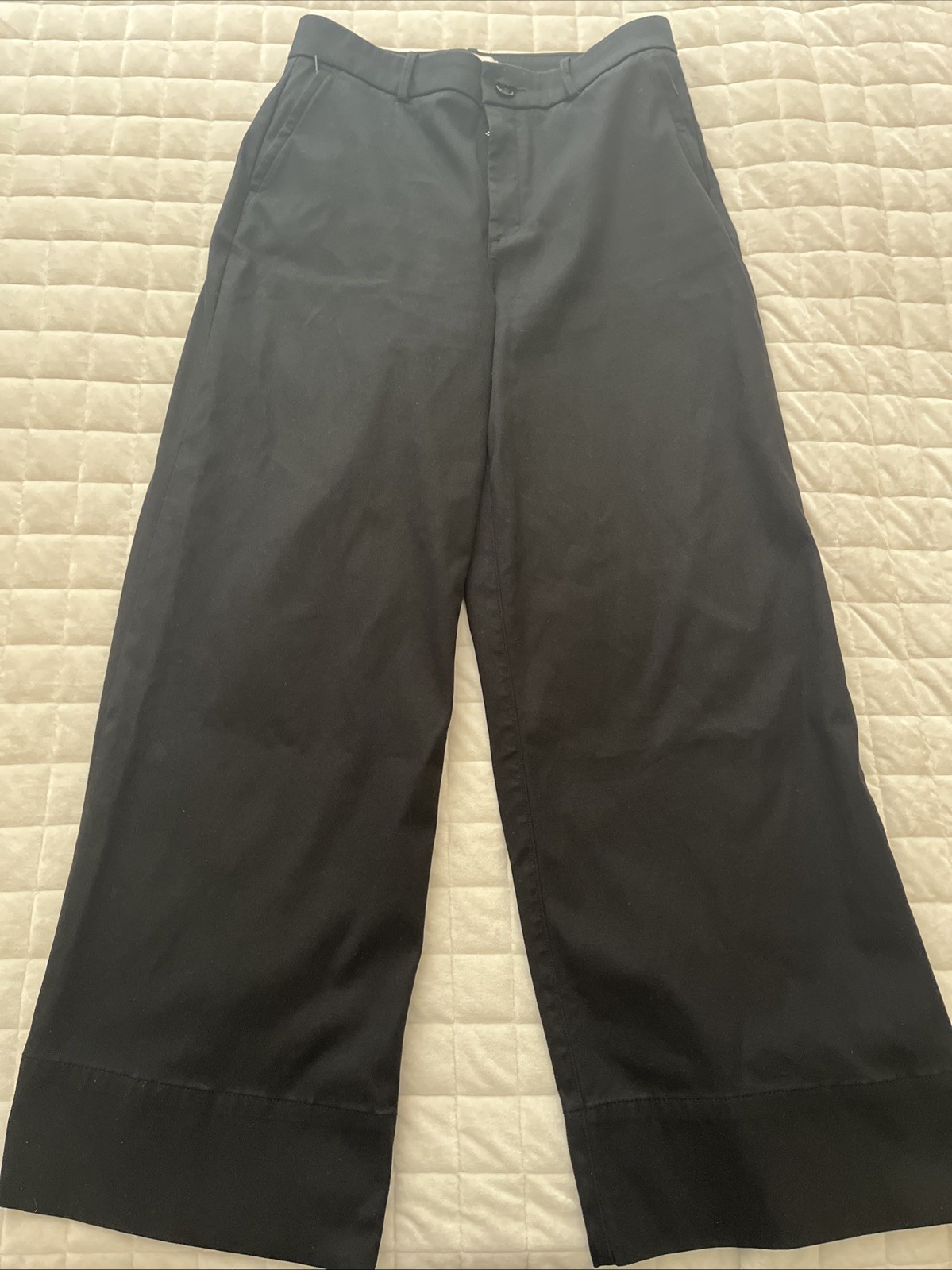 Spanx Stretch Twill Wide Leg Pants Women L Black Classic Trousers Office Casual