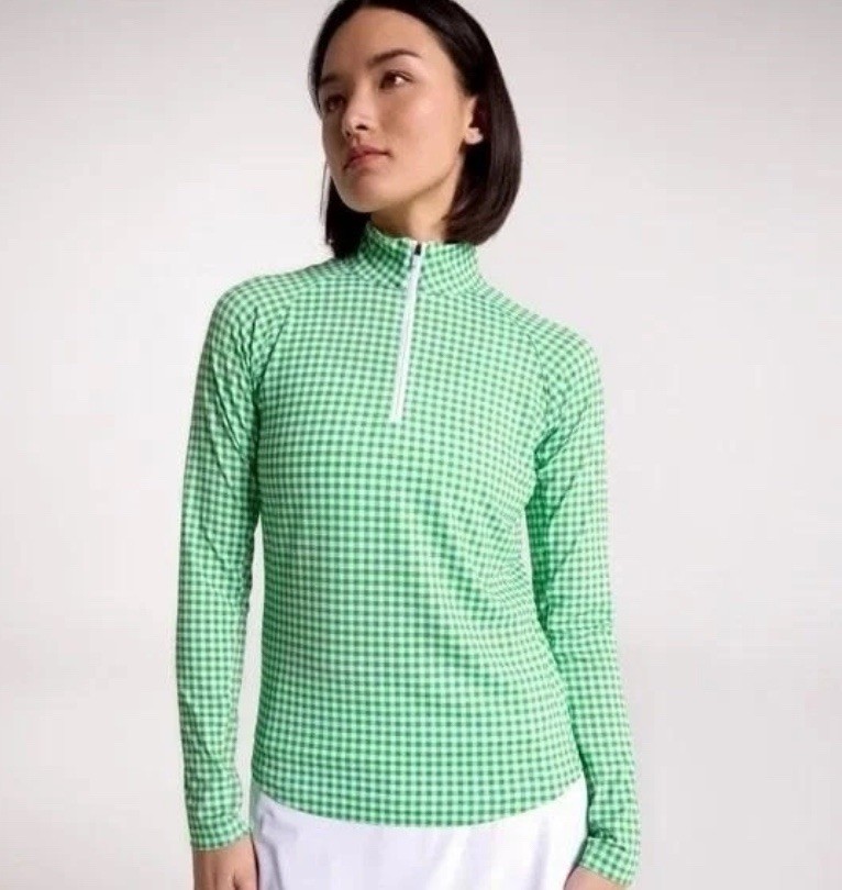 Walter Hagen Performance 11 UV Suncover 1/4 Zip Wmns Sz S Green Fusion Gingham