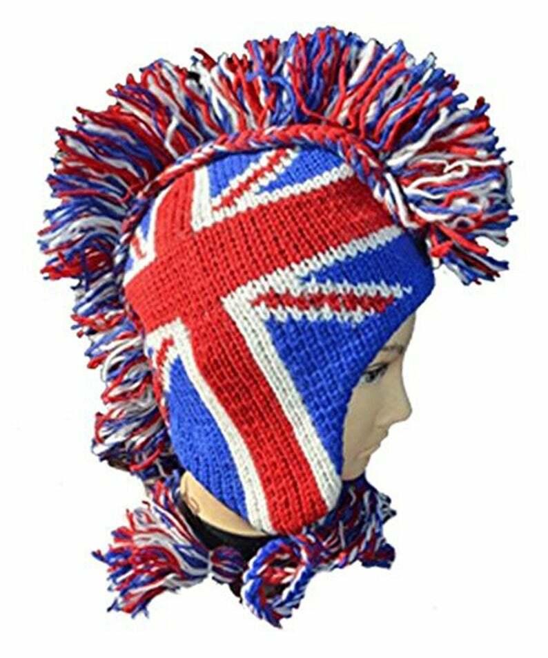 UK Union Jack Handmade Mohawk |United Kingdom Mohawk Hat – 100% Wool | One Size