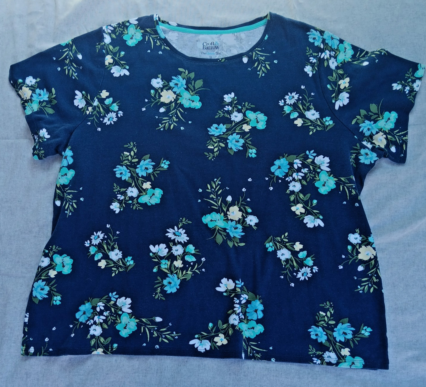 CROFT & BARROW Classic Tee Knit Top Blue Floral Pattern size 1X