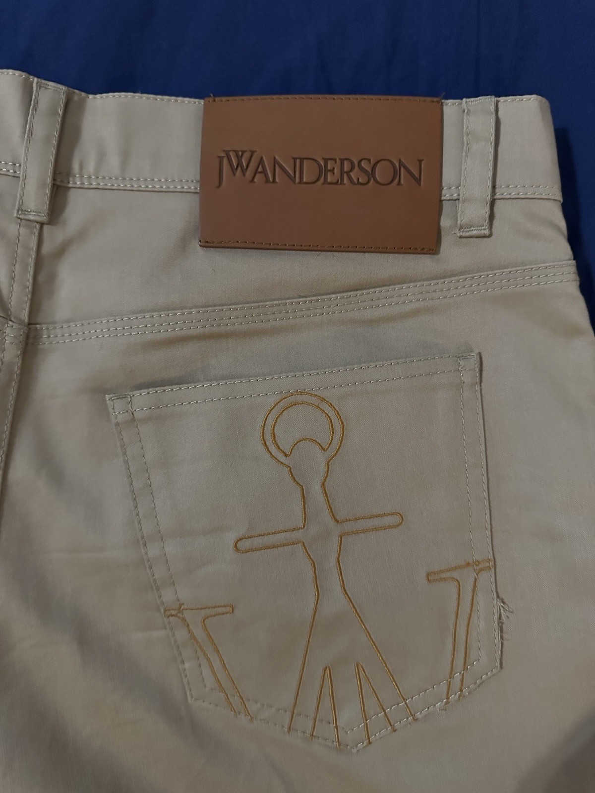 JW ANDERSON Size 38 Tan Cotton Tapered Flat Front Embroidered Pocket Pants