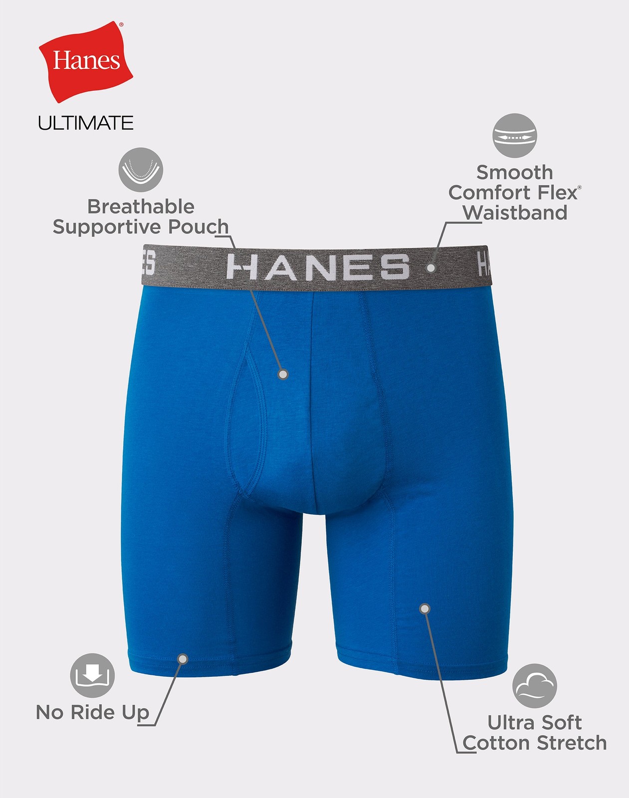 Hanes 4-Pack Boxer Briefs Ultimate Men’s Comfort Flex Fit Ultra Soft Black/Grey