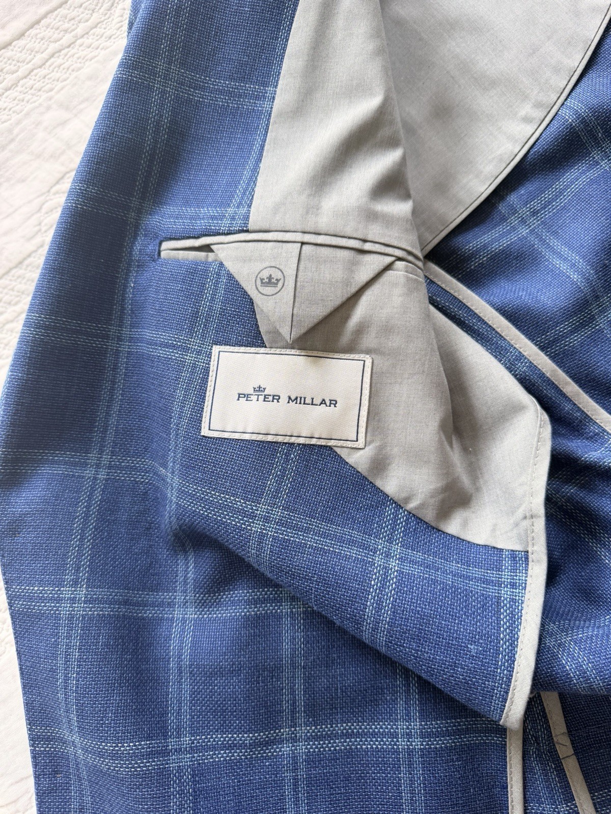 Peter Millar Men’s Blue Plaid Wool Twill Suit Jacket 42R 2-Button Size M