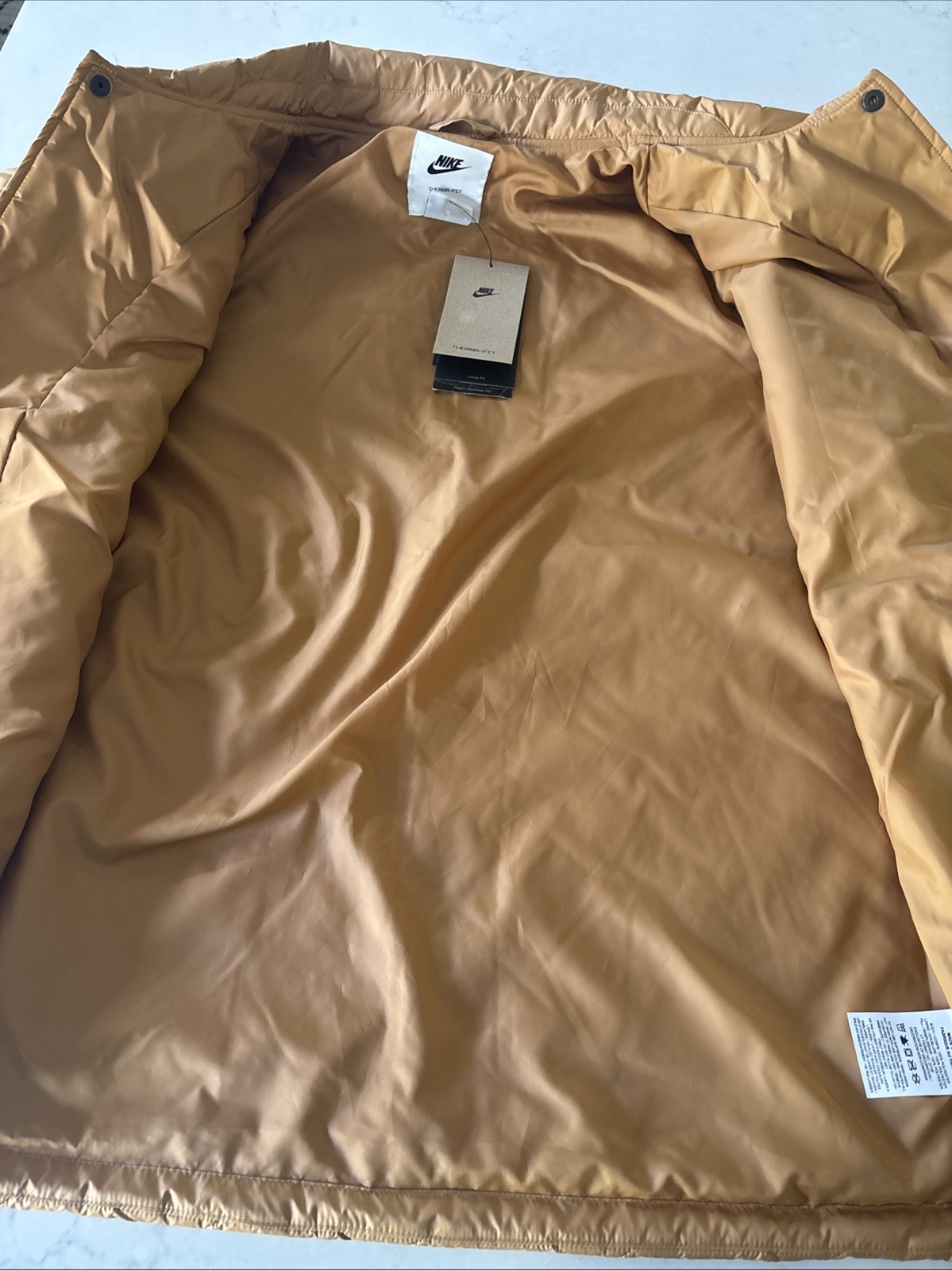 Nike Club Therma-FIT Mens M Brown Lightweight Quilted Jacket FZ0634-224 Snap NWT