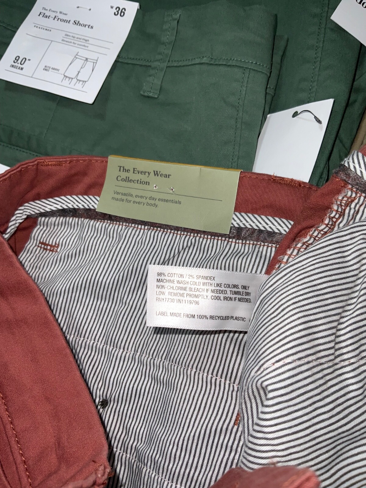 Men’s 9″ Flat Front Short Black Green Red Khaki 28 30 32 34 36 40 42 Goodfellow