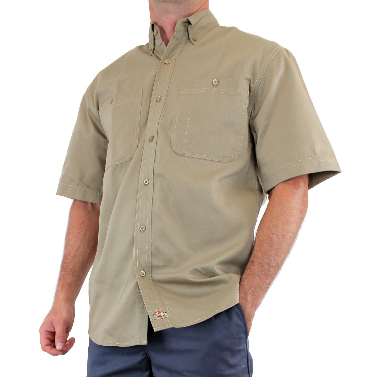 Dickies Men’s Work Shirt, Short Sleeve Button-Down Collar, Two Front Pockets