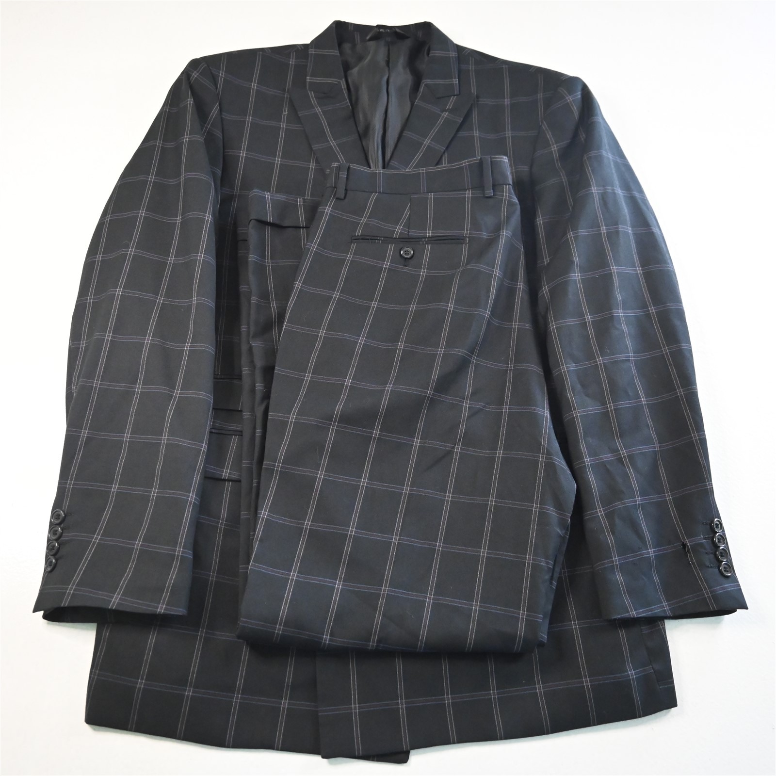 Lineage 44L 38×32 Black Windowpane Double Breasted Mens Jacket Pants Suit