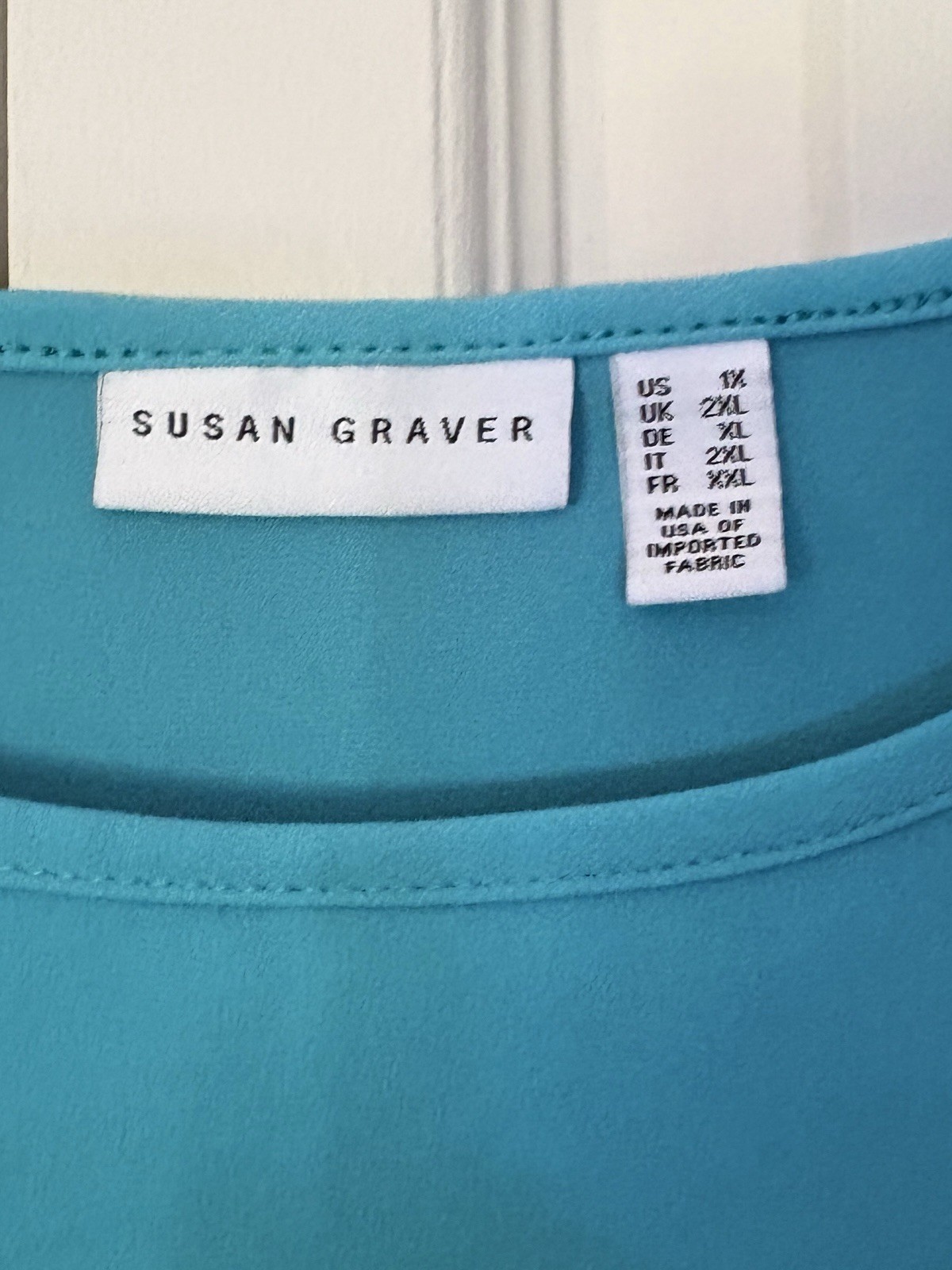 Susan Graver Asymmetric Teal Crewneck 3/4 Sleeve Tunic/Top Size 1X