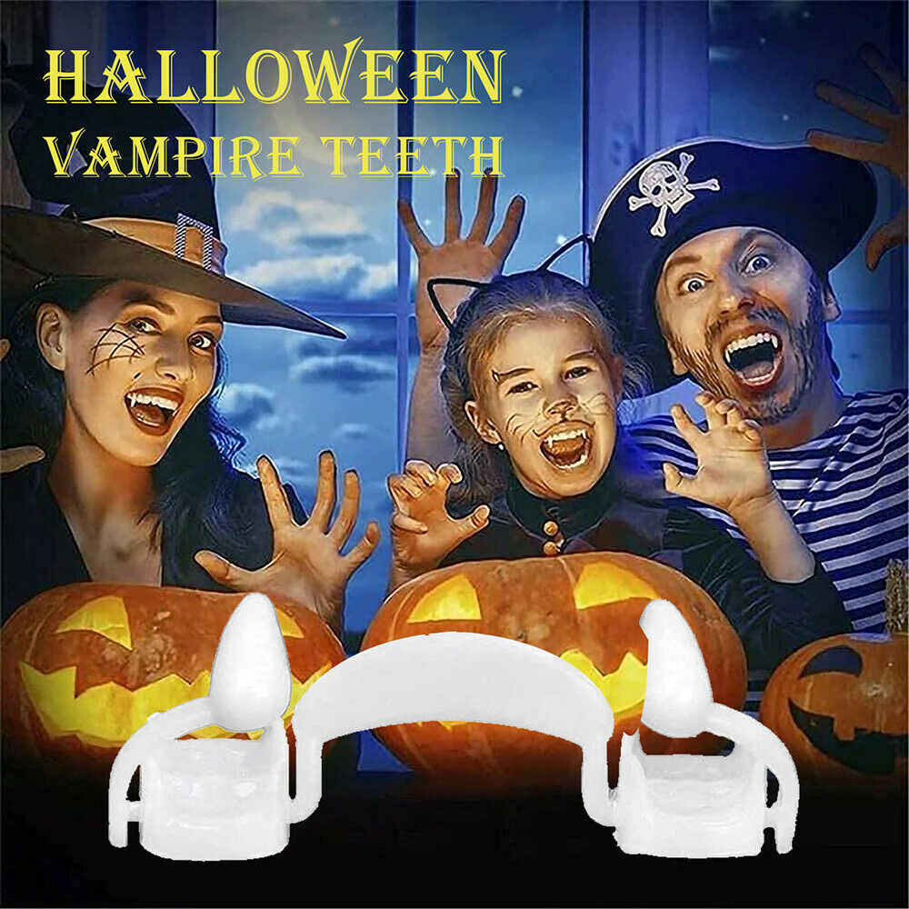 4×Retractable Vampire Teeth Fangs Halloween Cosplay Makeup Zombie Dentures Teeth