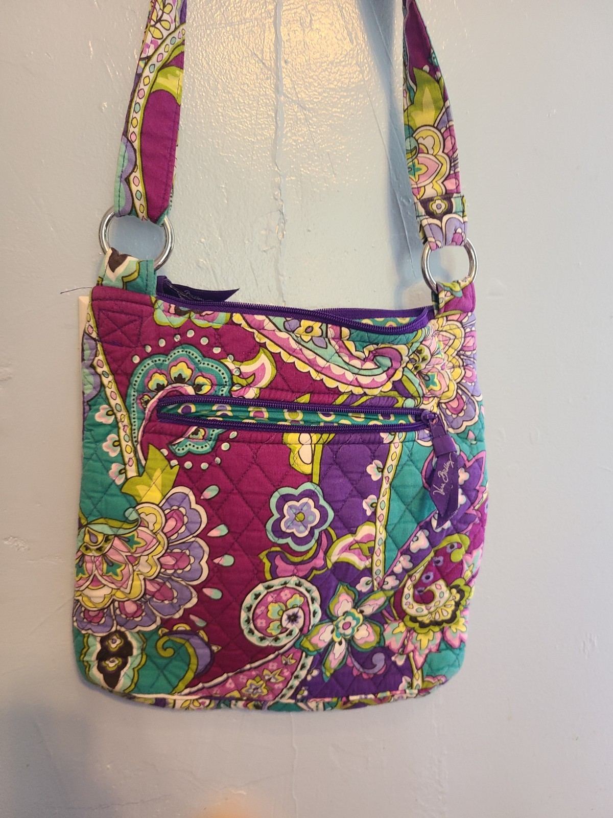 Vera Bradley Floral Crossbody Bag Purple Multicolor Zip Closure Inner Pockets