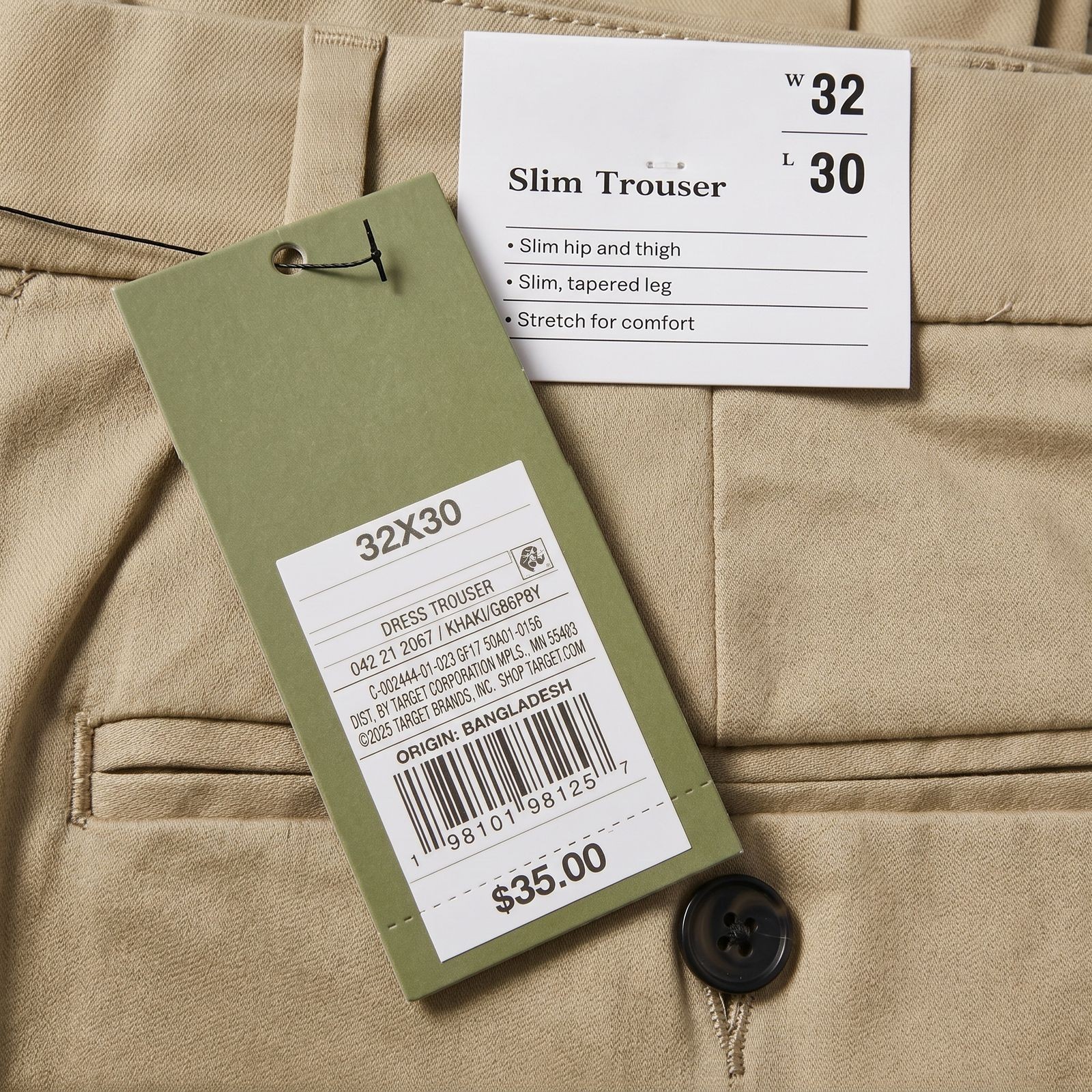 Fall! Men’s Extended Tab Slim Fit Trousers – Goodfellow & Co Khaki 32×30 NWT
