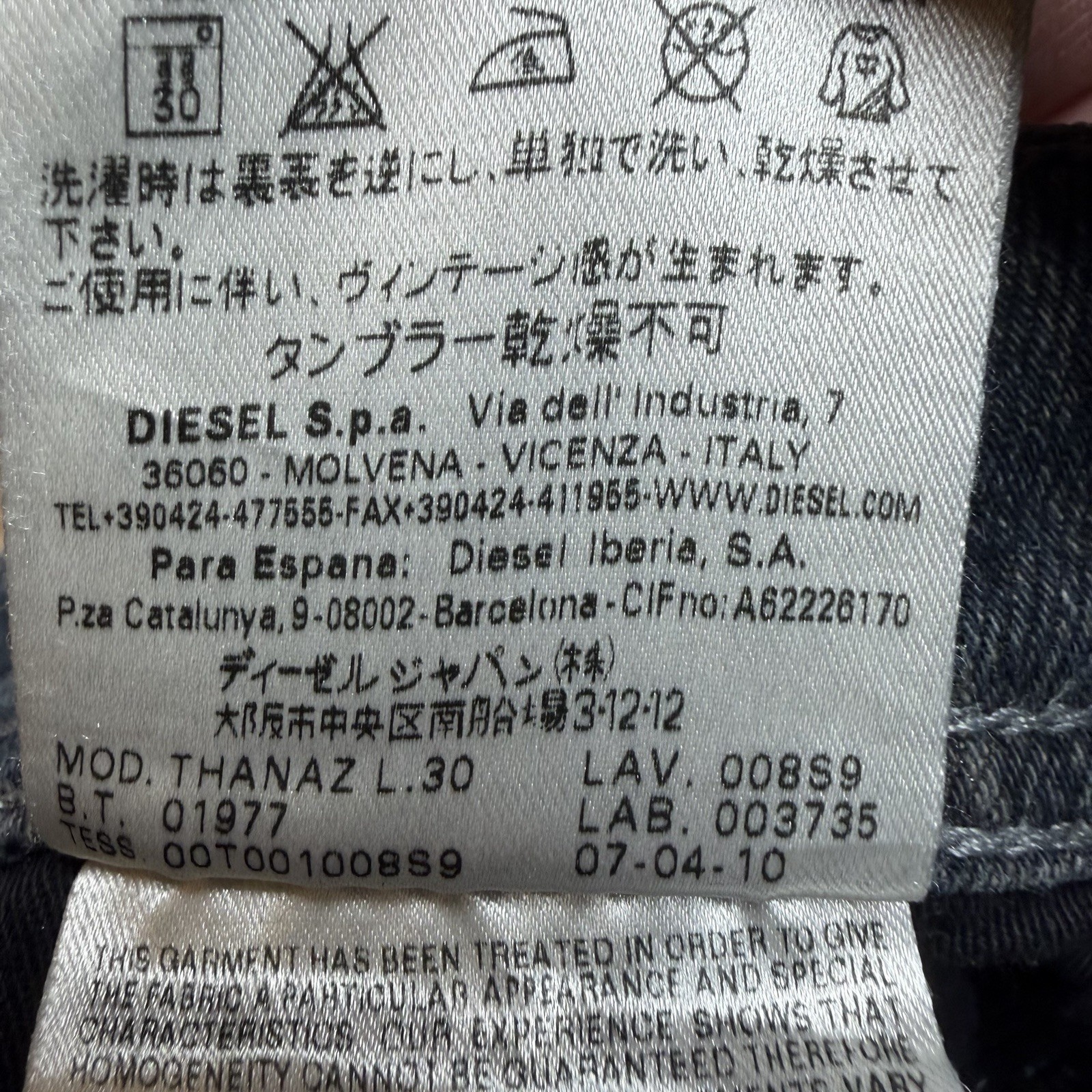 Diesel Thanaz Jeans Men 30×30 Dark Indigo Slim Skinny Stretch Dirty Wash 008S9