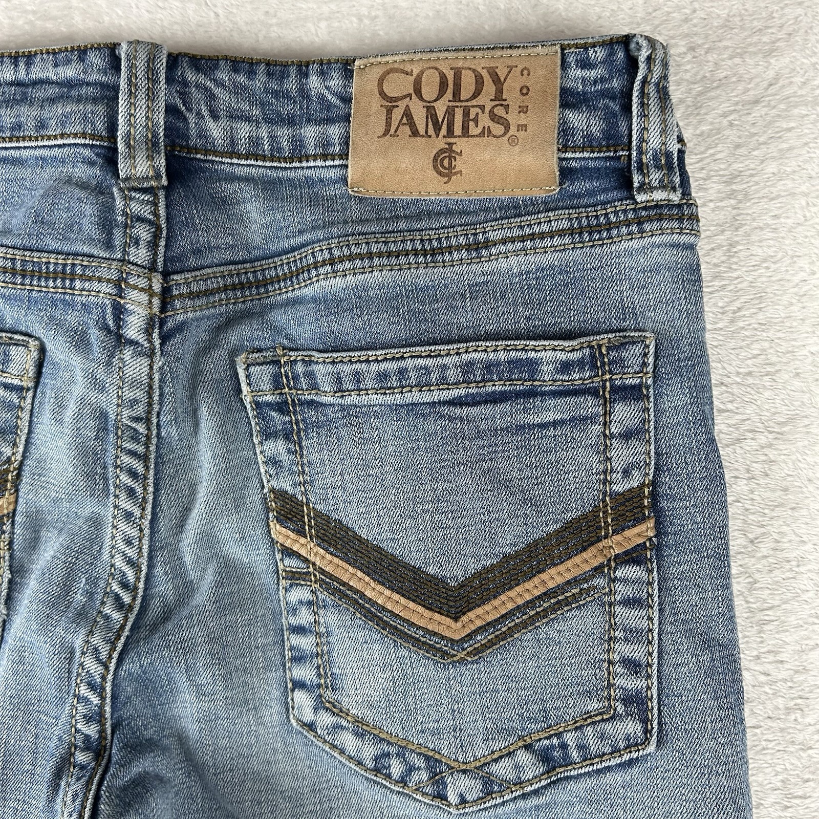 Cody James Men’s Blue Denim Jeans 29×32 (30X34) Faded Whiskered Embroidered