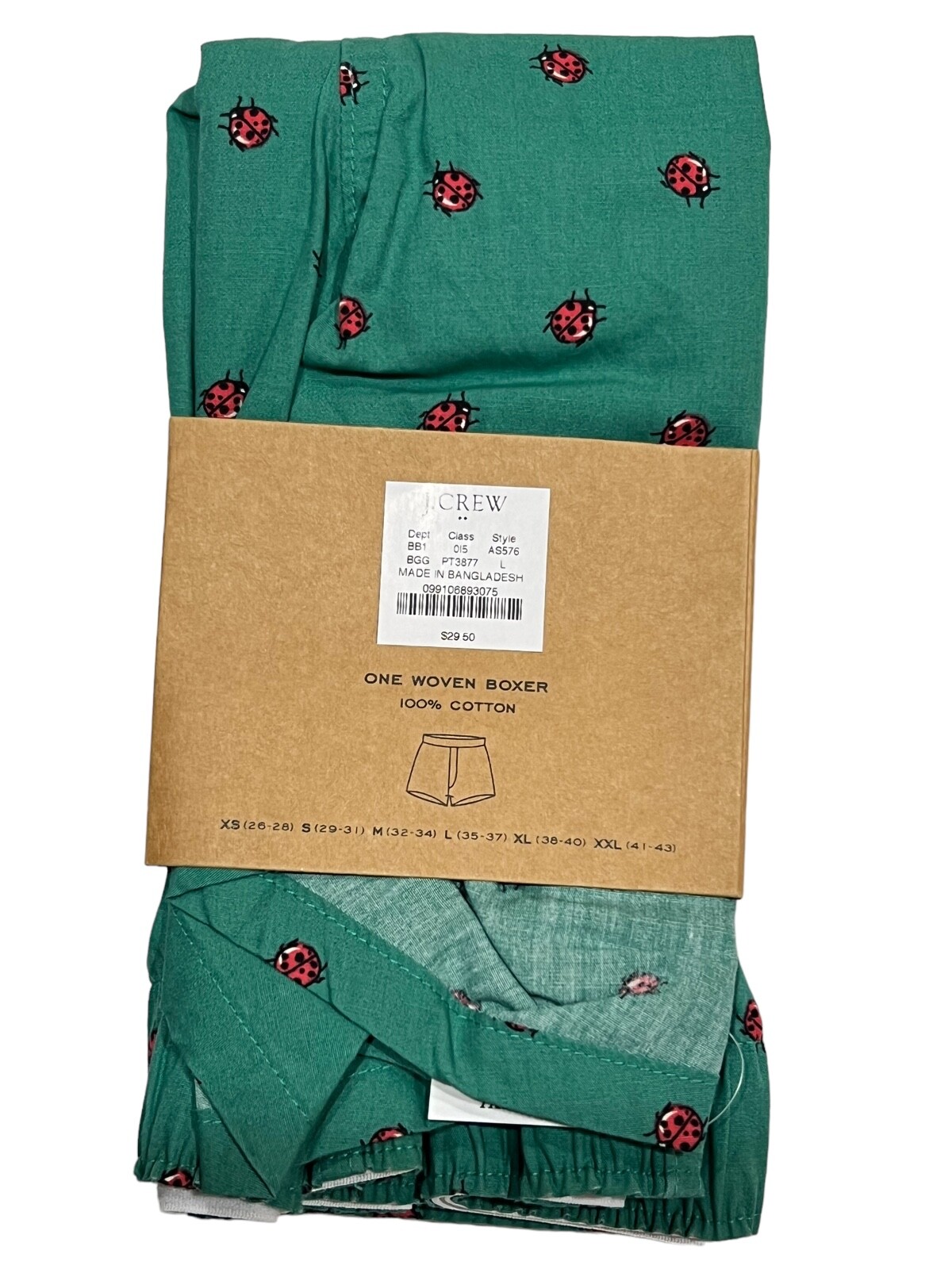NWT J CREW Boxer Underwear Sz S-M-L-XL Green Red Ladybugs #11