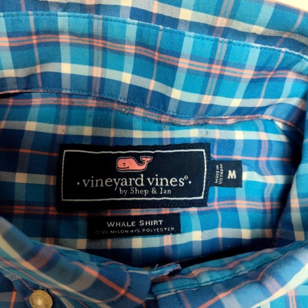 Vineyard Vines Shirt Mens M Blue Plaid Button-Up Whale Shirt Nylon Polyester