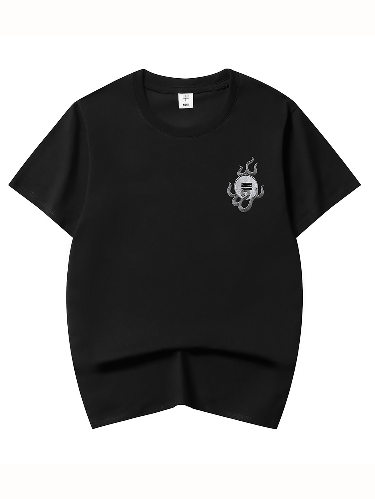 Niepce Men’s Dragon with Red Flames Embroidery Tee Japanese Streetwear T-Shirt