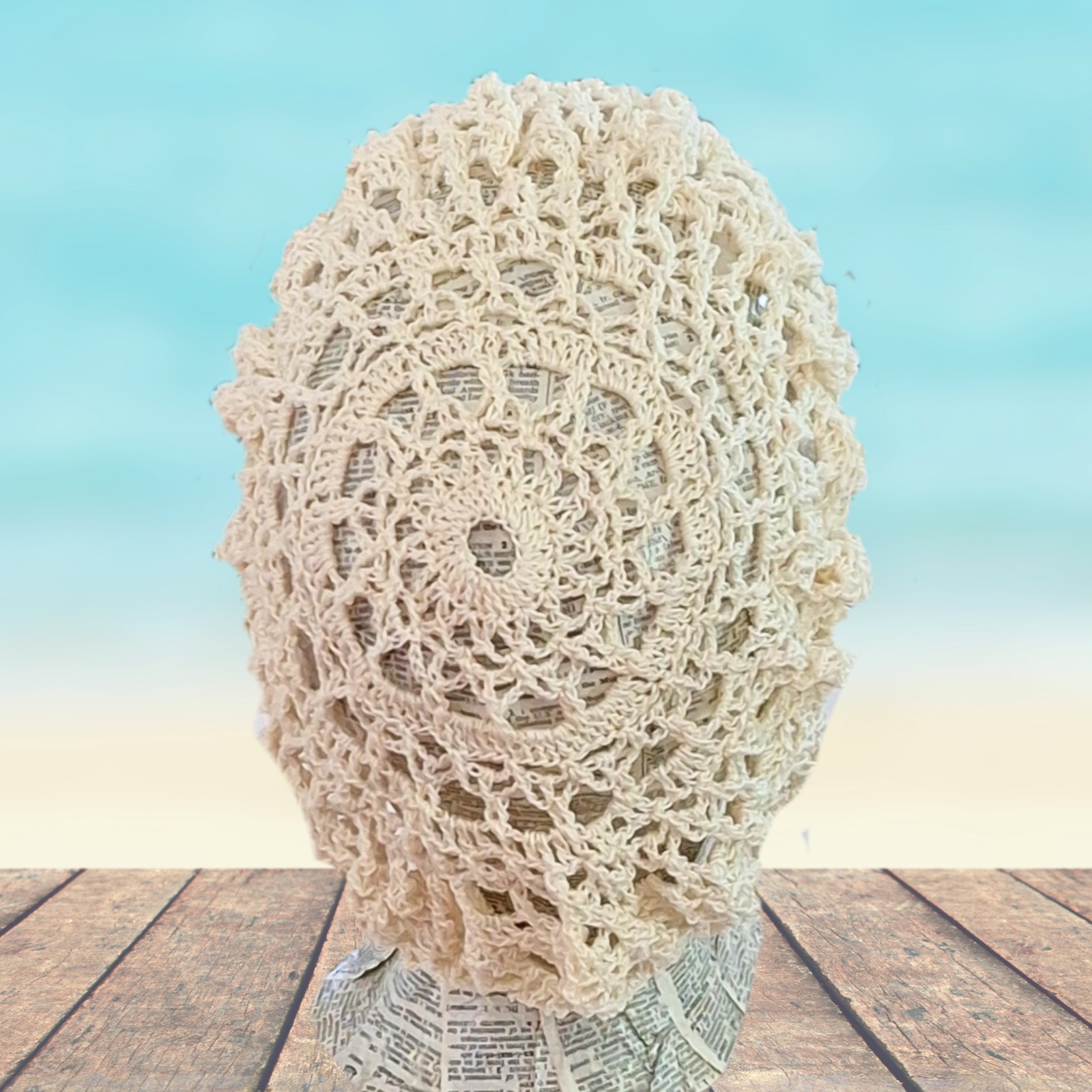 Crochet Lace “Boho” Hat – Ivory White Cotton- Adult One Size