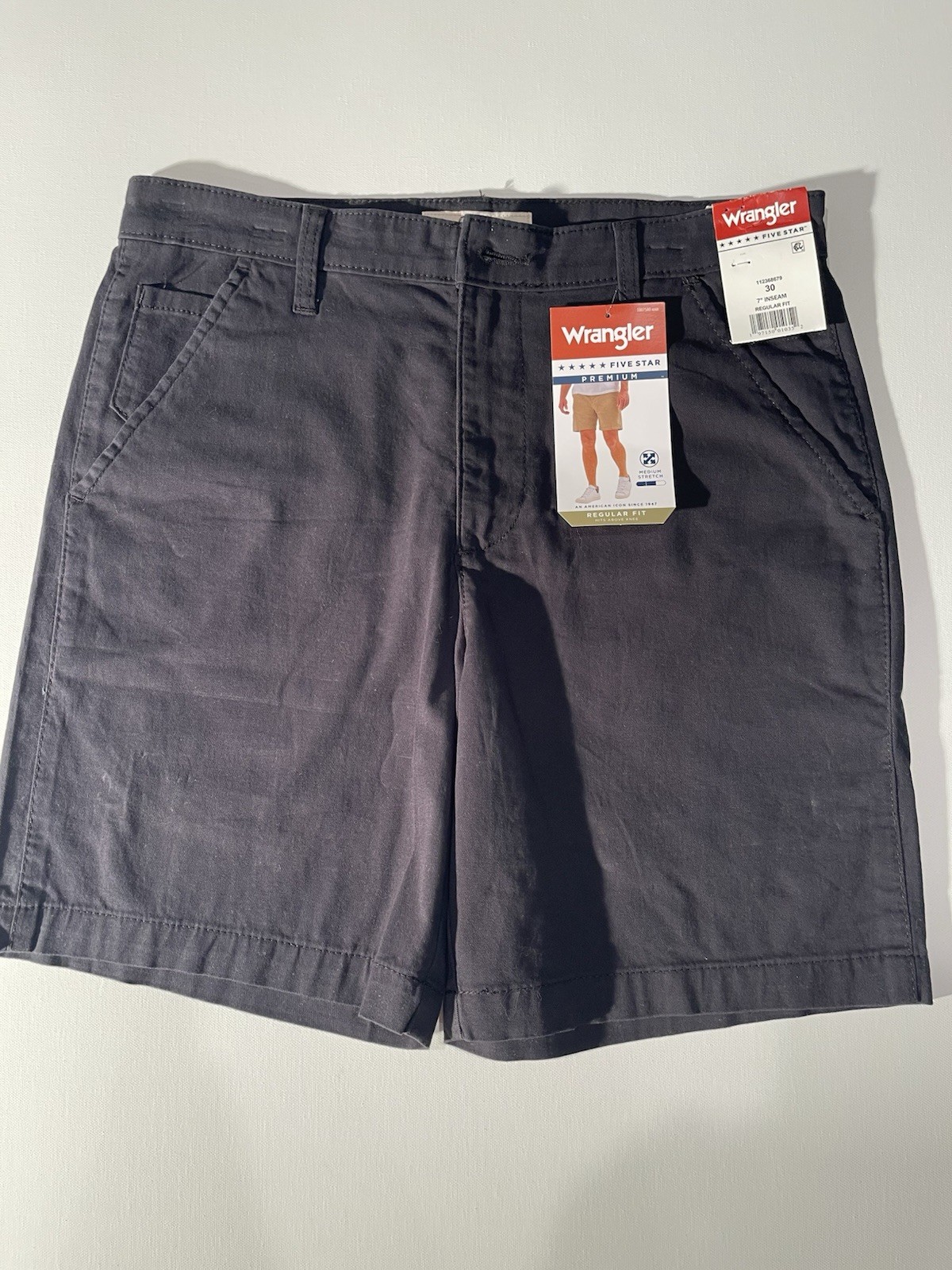 Wrangler Men’s Five Star Premium Shorts Black Regular Fit 7 Inch Inseam Size 30